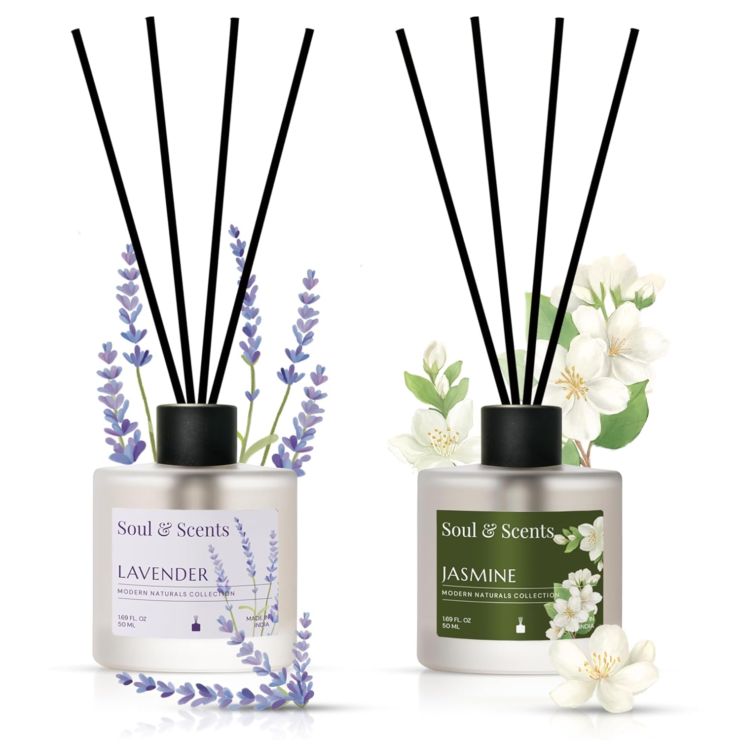Soul & Scents Lavender and Jasmine Reed Diffuser Set – 100ml with Free 10 Rattan Reed Sticks| Toxin Free & Stress Relief| Long Lasting | Room Freshener for Home, Bedroom & Office| Combo Pack of 2 Soul & Scents Lavender and Jasmine Reed Diffuser Set – 100ml with Free 10 Rattan Reed Sticks| Toxin Free & Stress Relief| Long Lasting | Room Freshener for Home, Bedroom & Office| Combo Pack of 2