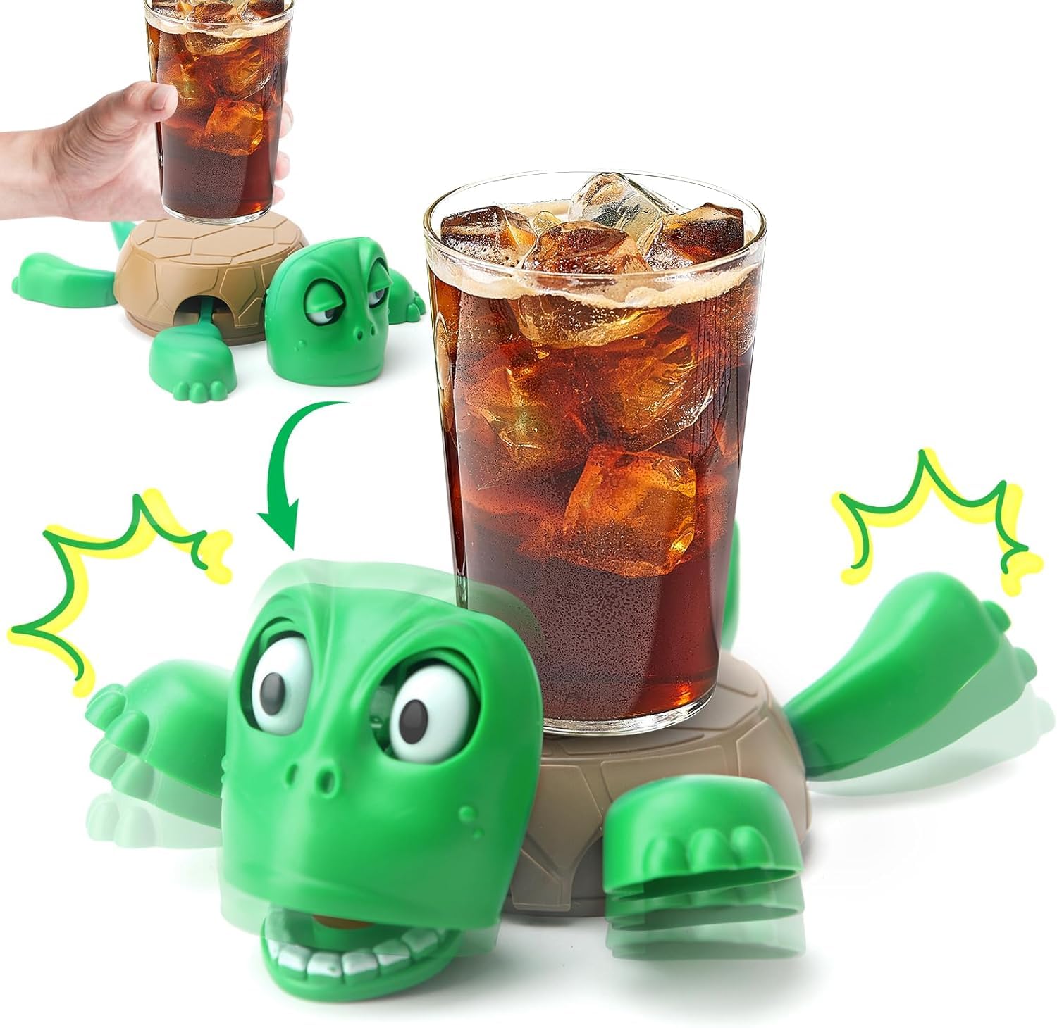 DDN_R_ Turtle Coaster with Funny Expression | Turtle Cup Holder for Cups/Mugs/Wine/Coffee/Waterbottle for Desk Decor, Kitchen, Office Gift for Men/Women/Kids (1, Green) || No Sound ||