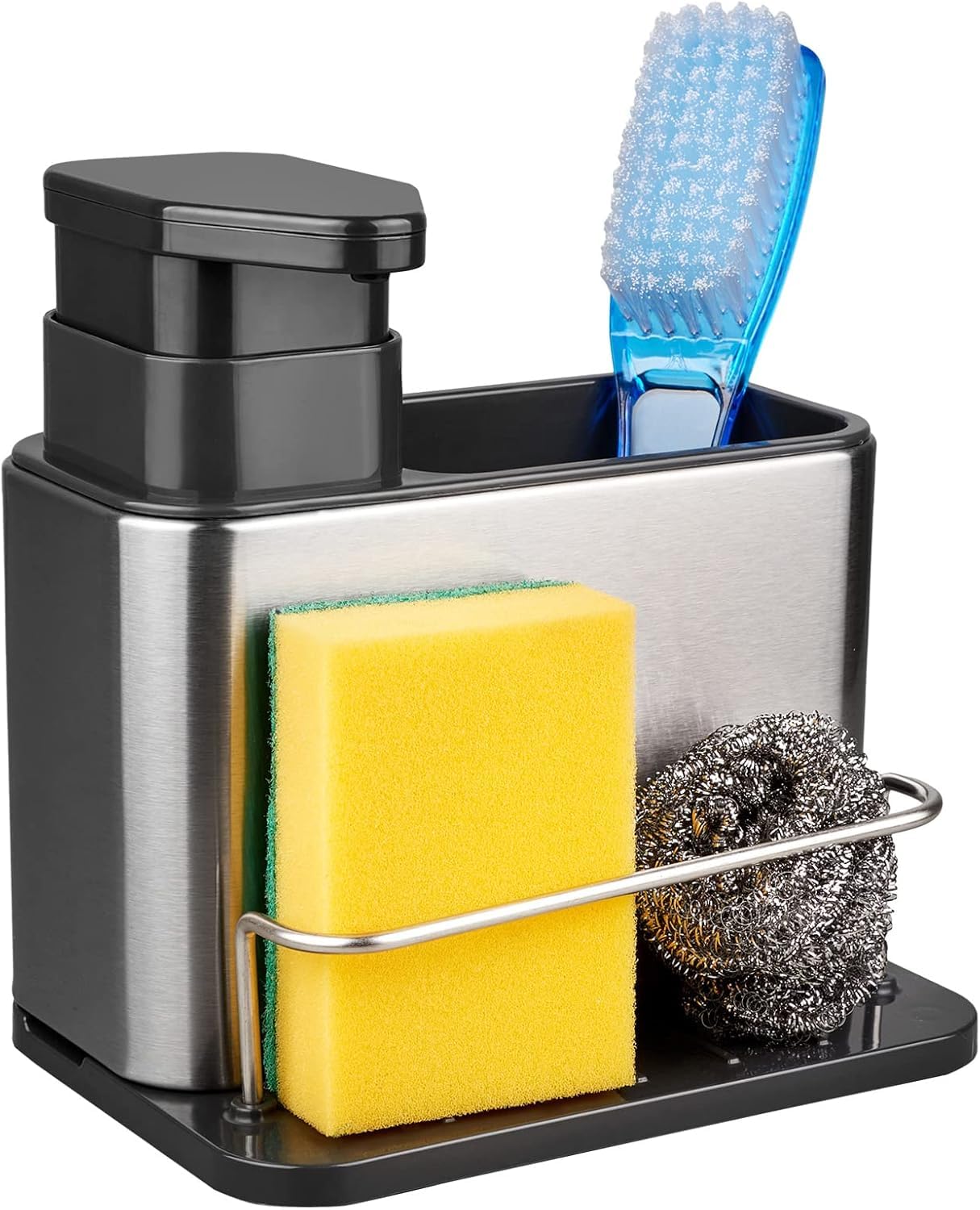 TENOM Stainless Steel Sinks Organizer, Soap Dispenser For Kitchen Sink, Kitchen Sink Organiser, Sponge Holder & Dishwashing Liquid Rack, Silver