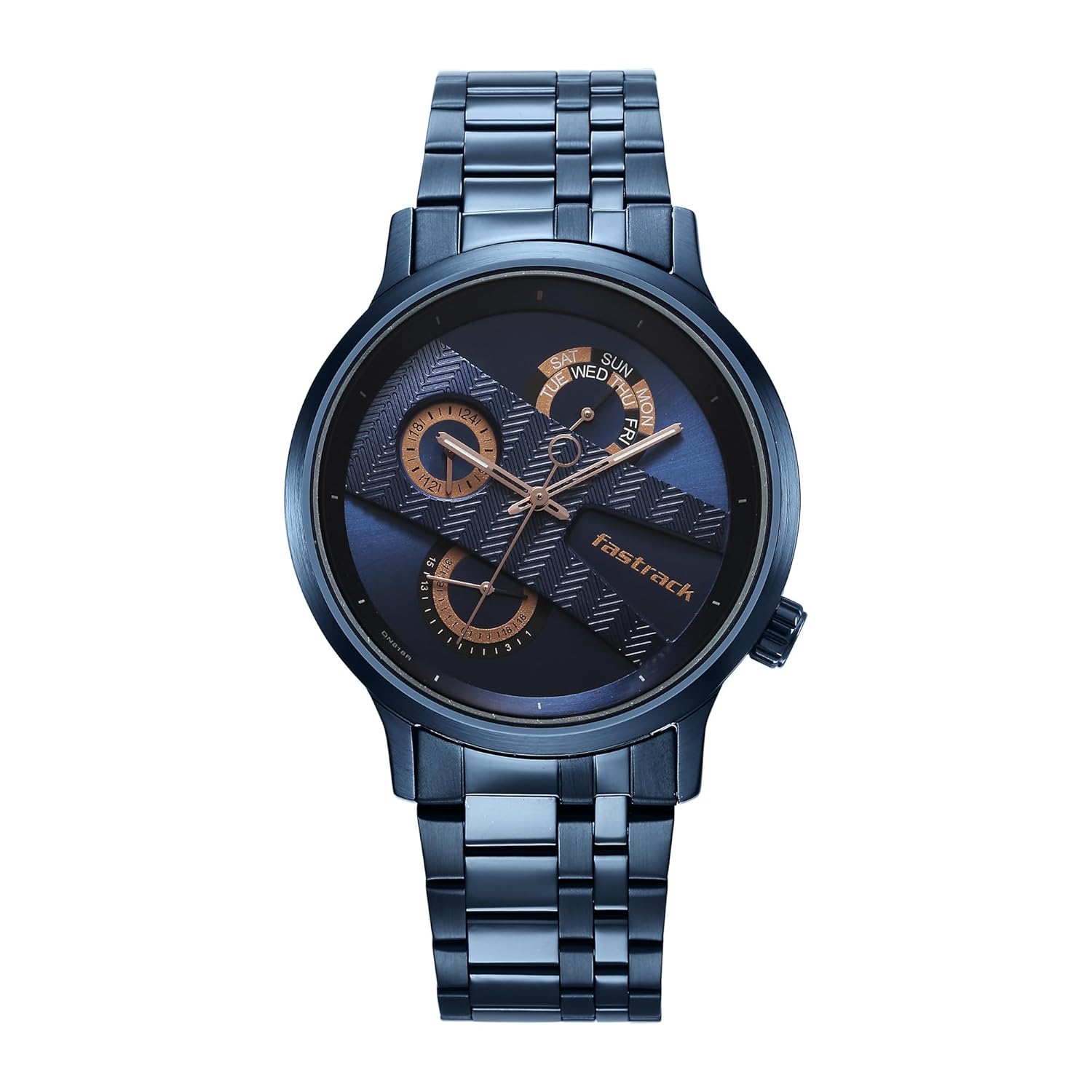 Fastrack Exuberant Quartz Multifunction Blue Dial Blue Stainless Steel Strap Watch for Guys – NT3301QM02