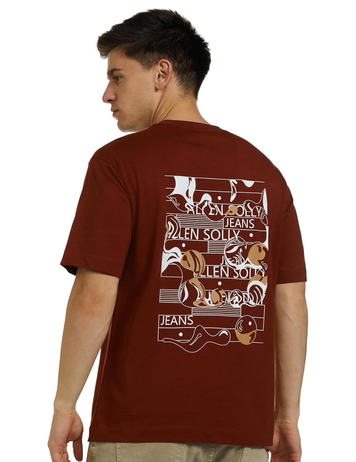 Allen Solly Men Cotton Regular Fit Drop Shoulder Back Print Tshirt