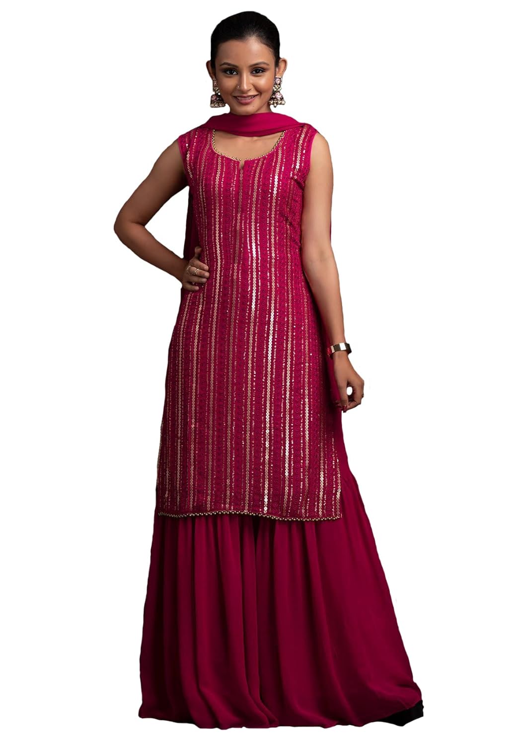 Xomantic Fashion Purple Color Embroidery Kurta Plazzo Set with Dupatta Kurta Set for Womens Wear