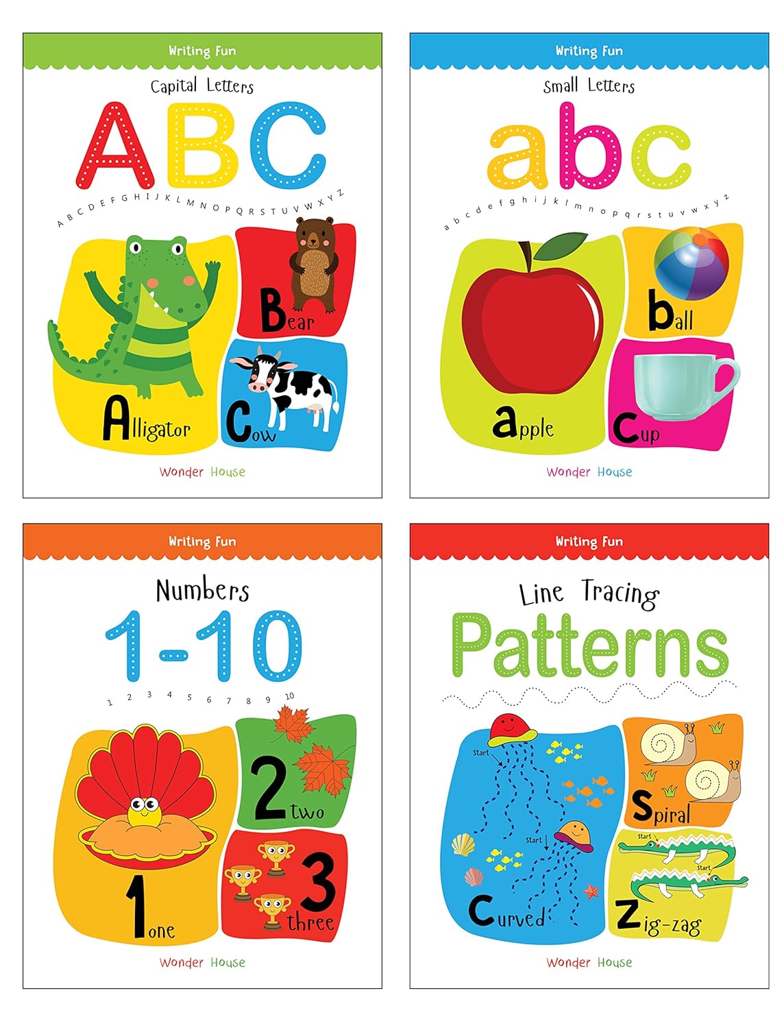 Writing Practice Workbooks – Pack of 4 Early Writing Books for Kids (Writing Fun Series): Write and Practice Capital Letters, Small Letters, Line Tracing Patterns & Numbers 1–10 | Pre-Writing Skills Workbook Set for Preschool & Kindergarten | Ages 3–6 Years | Hours of Learning time | Perfect for Gifting