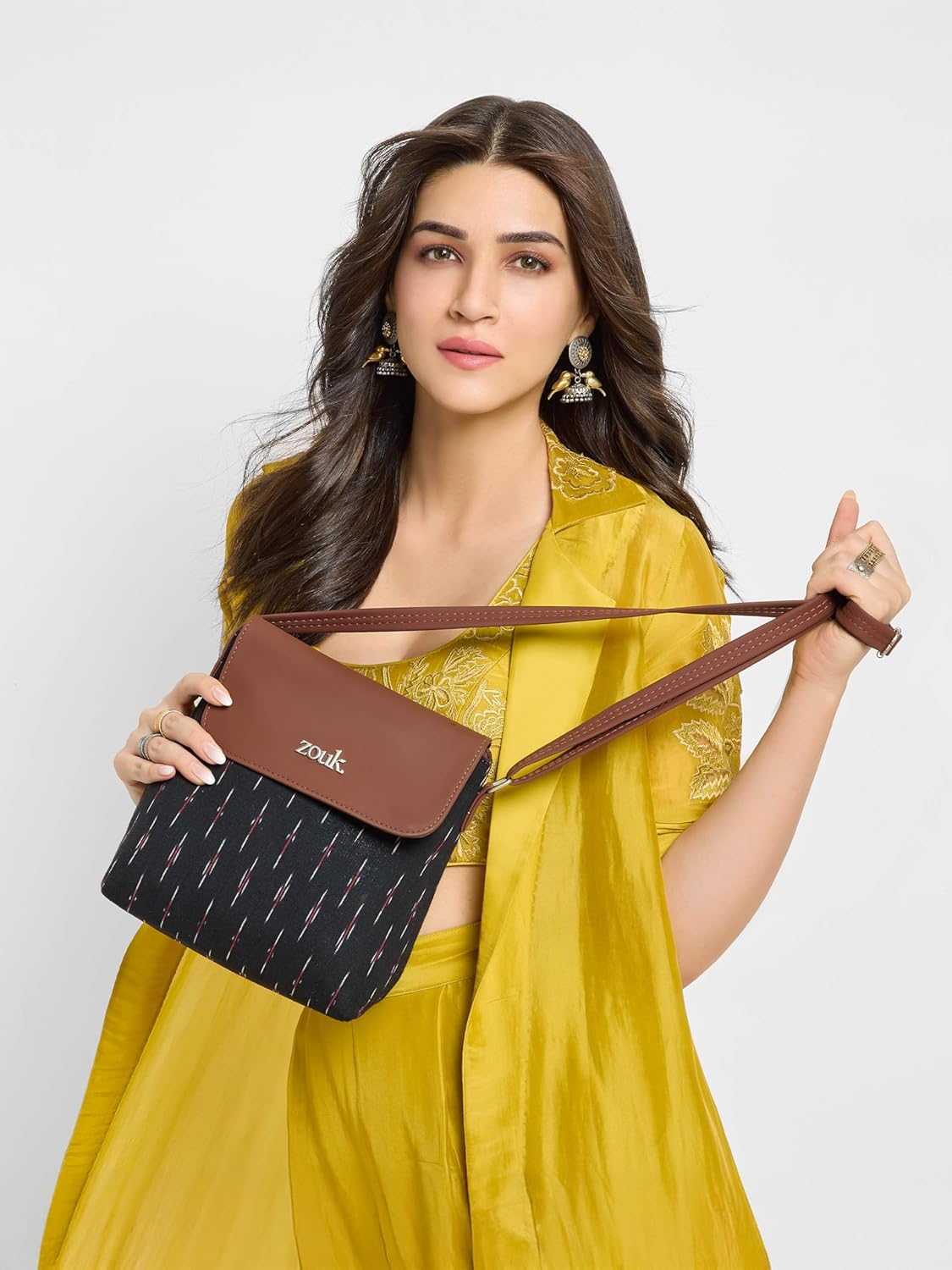 ZOUK Flap Sling Bag | Crossbody Bags for Women | Women’s Handbags | Stylish | Vegan Leather Evening Bag | Travel & Office Use | Purse and Wallet | Ikat GreRed Print