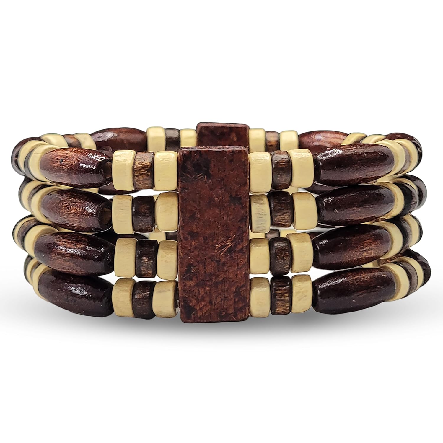 BOHENOOR Wooden Bracelet for Men | 4-Line Boho Style Wood Beads Bracelet with Stretchable Elastic Band | Comfortable Men’s Accessory BOHENOOR Wooden Bracelet for Men | 4-Line Boho Style Wood Beads Bracelet with Stretchable Elastic Band | Comfortable Men’s Accessory