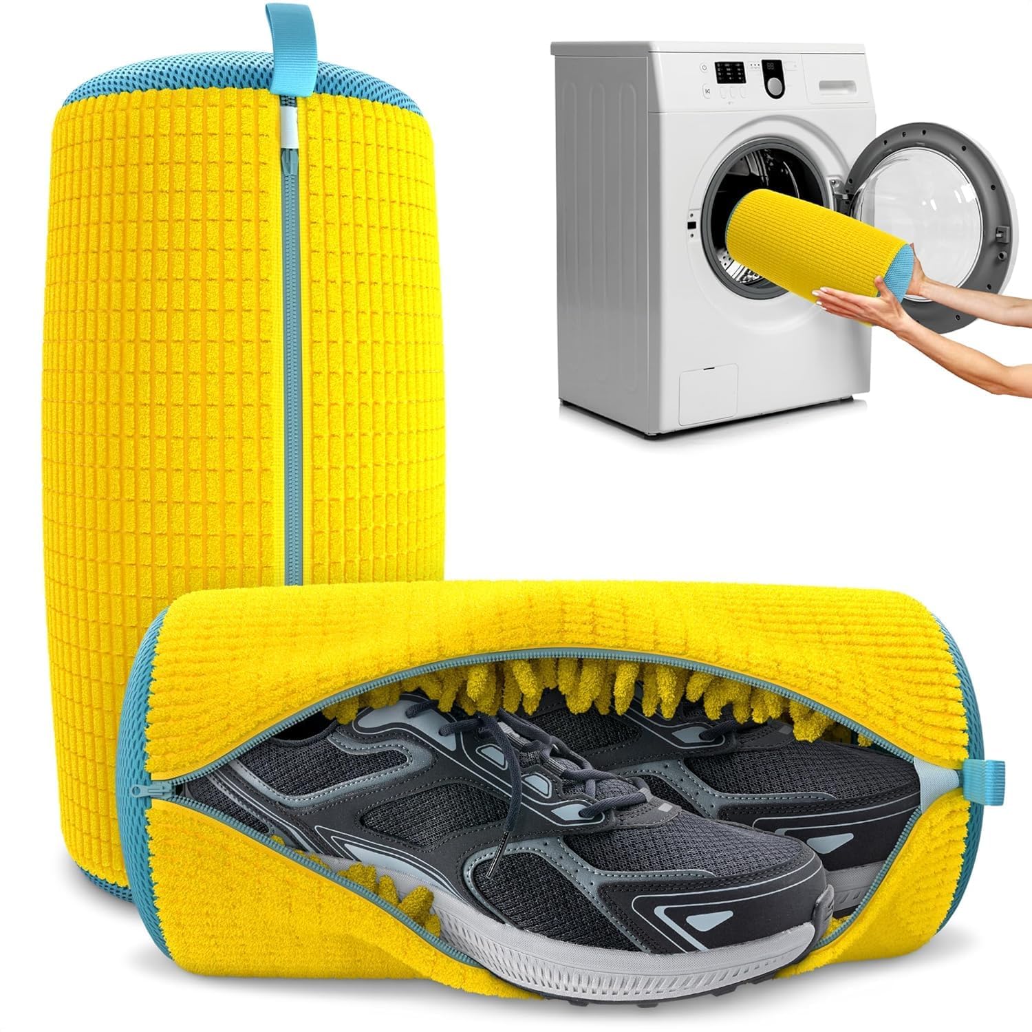 JICOOT Shoe Washing Bags for Washing Machine – Sneaker Laundry Bags, Reusable Shoe Cleaner Bag with Zipper, 360° Deep Clean Shoe Wash Bag for Sneakers, Tennis Shoes,Delicates and Toys – Yellow
