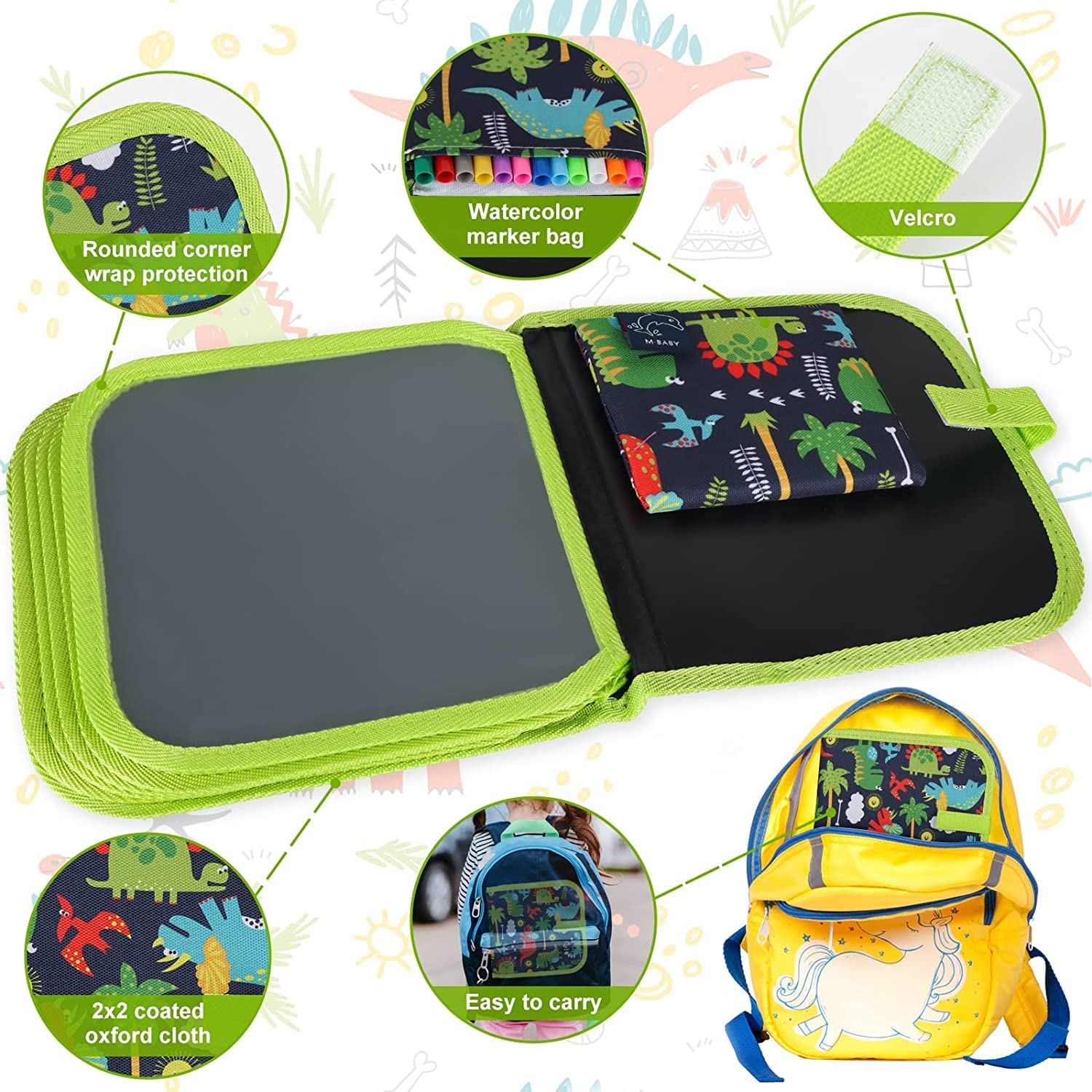 AMENDAS Erasable Doodle Book Set for Kids, Reusable Magic Drawing Book with Watercolor Pens, Road Trip Car Game Writing and Painting Set for Boys and Girls