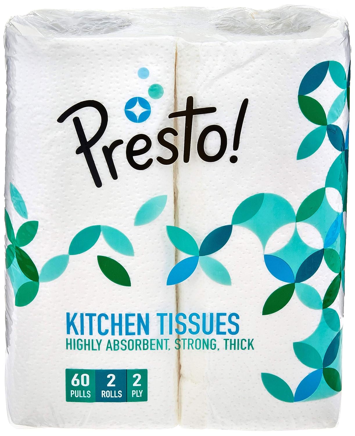 Amazon Brand – Presto! 2 Ply Kitchen Tissue Paper Roll | 120 Pulls | 60 Kitchen Towels X 2 Rolls | Soft And Highly Absorbent | 100% Natural Virgin Cellulose Fiber