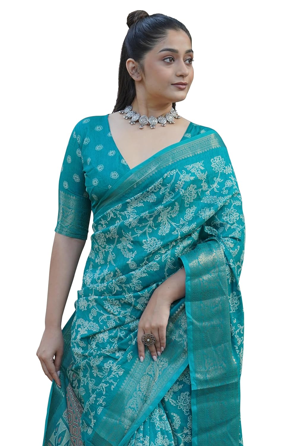 MIRCHI FASHION Women’s Silk Blend Floral Printed Saree with Blouse Piece