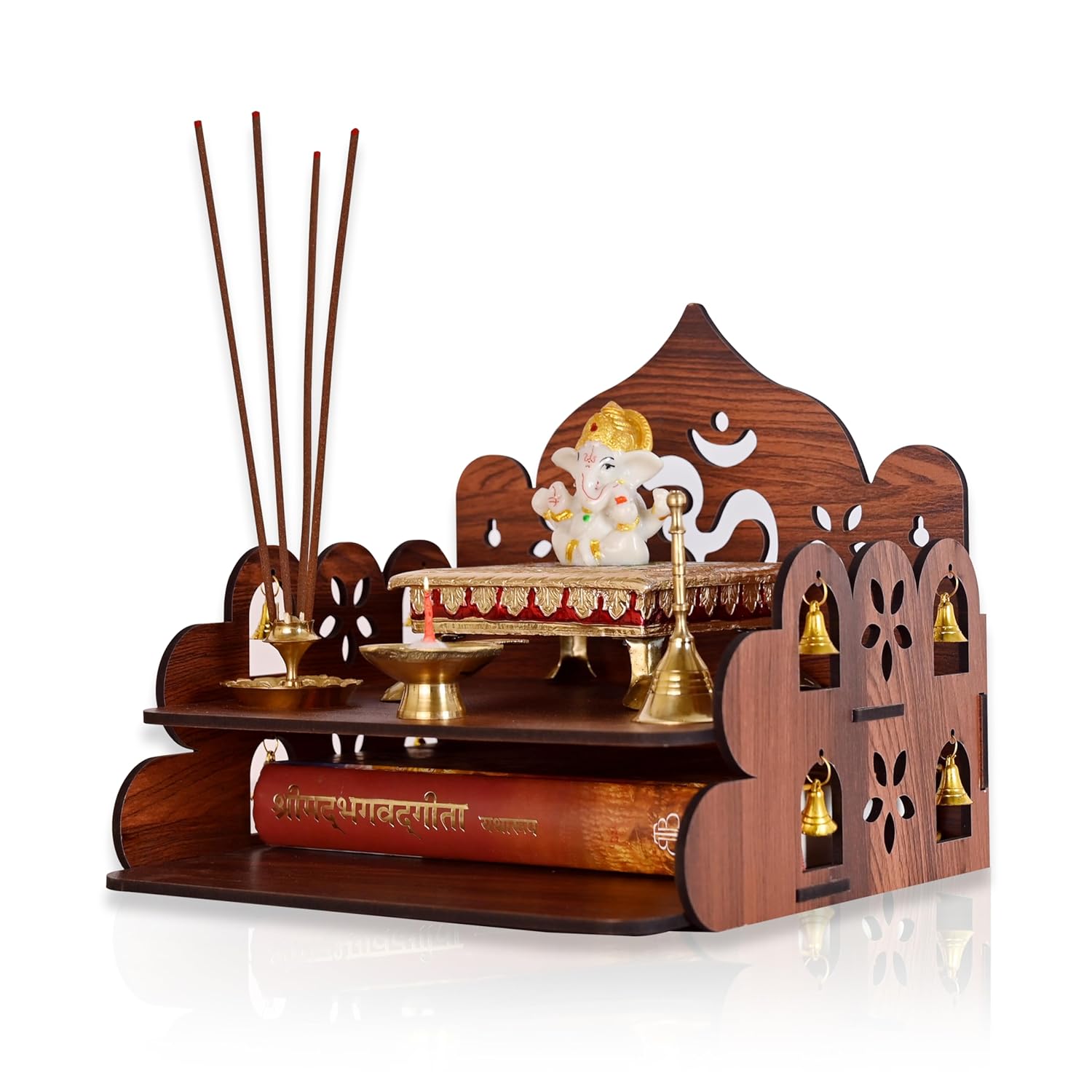 Small Pooja Stand for Home Wall Mount Or Tabletop | Pooja Mandir Temple for Office and Home with Bells | Unique Design Small Pooja Stand for Home Wall Mount Or Tabletop | Pooja Mandir Temple for Office and Home with Bells | Unique Design