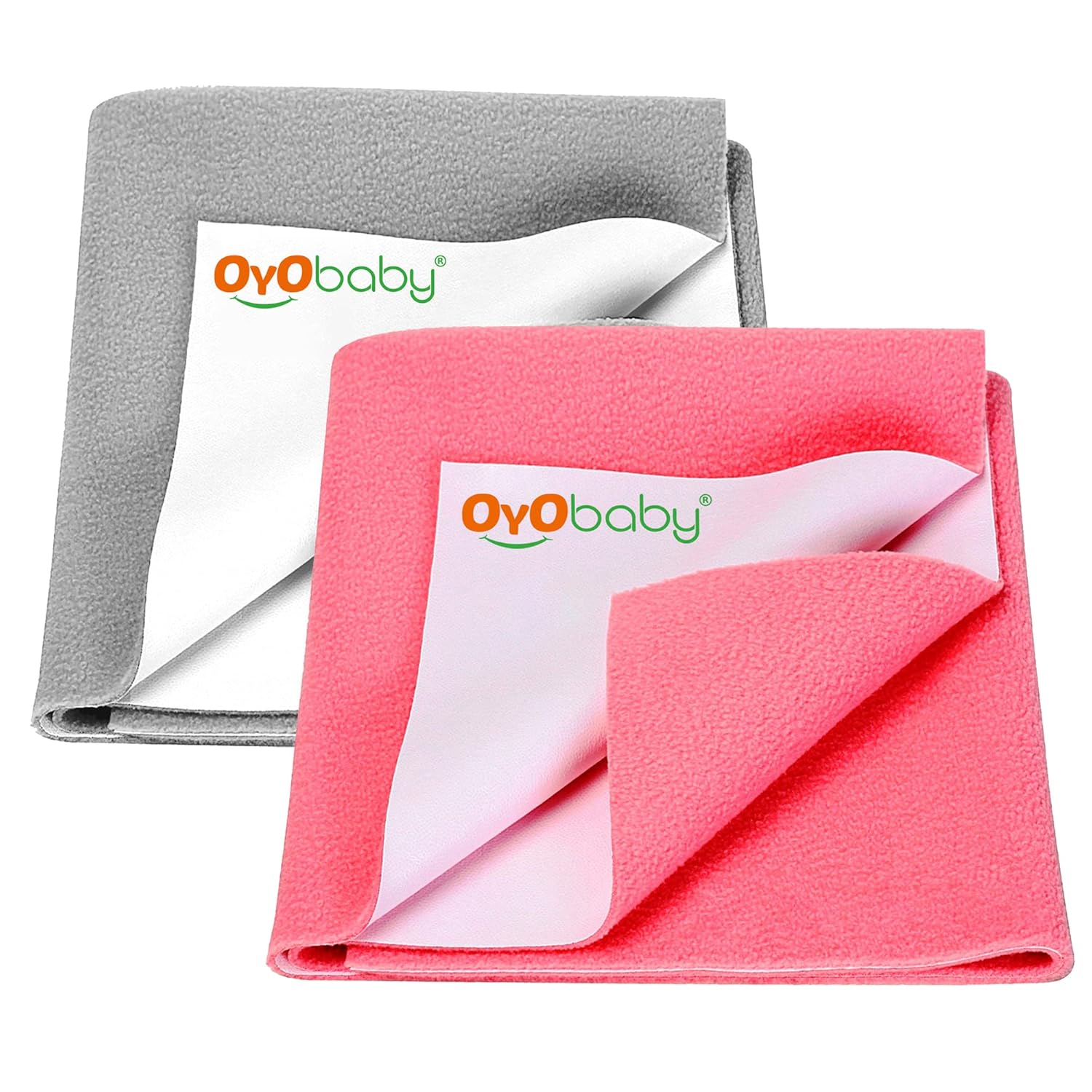 OYO BABY Extra Absorbent Waterproof Baby Dry Sheet | Quick Dry Sheet for New Born Baby Bed Protector, Soft & Breathable Rubber Sheet for Bed (Grey + Salmon Rose, Small Combo 2) OYO BABY Extra Absorbent Waterproof Baby Dry Sheet | Quick Dry Sheet for New Born Baby Bed Protector, Soft & Breathable Rubber Sheet for Bed (Grey + Salmon Rose, Small Combo 2)