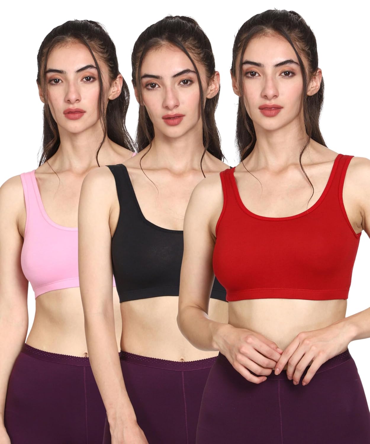 Mysha Women’s 100% Pure Cotton Stretchable Wireless Sports Bra – Soft, Breathable, Non-Padded & Seamless