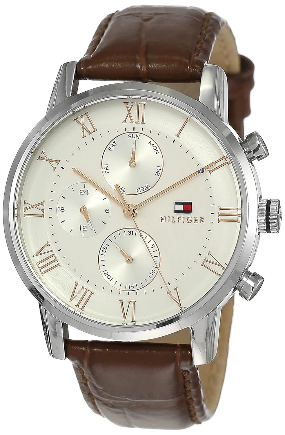 Tommy Hilfiger Quartz Multifunction Silver Dial Leather Strap Watch for Men-NETH1791400