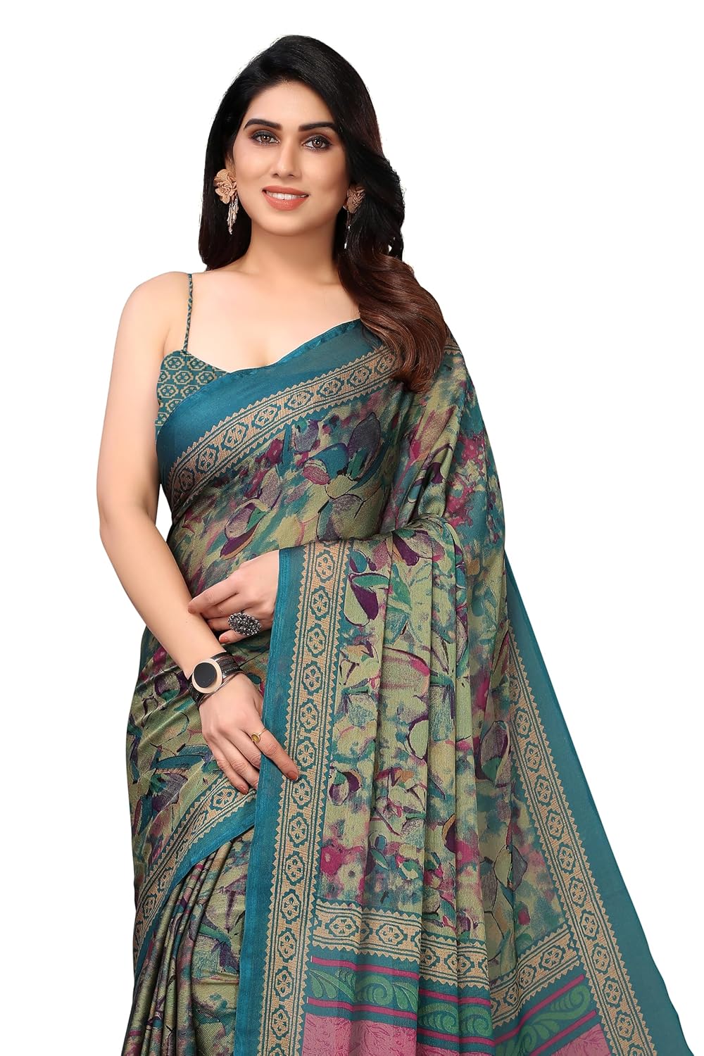 MIRCHI FASHION Women’s Plain Weave Chiffon Ethnic Motif Printed Saree with Blouse Piece