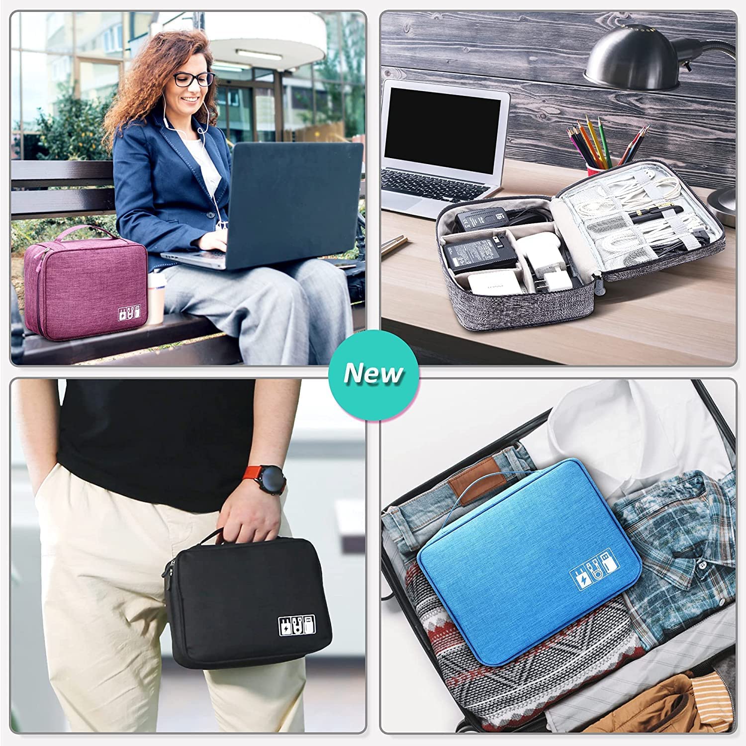 Waterproof Travel Gadget Bag with Foam Padding – Cable Organisers, Accessories Organizer, Gadget Organizer for Electronics, Cables, Chargers, Hard Disk, Power Bank-Blue by Wishkey