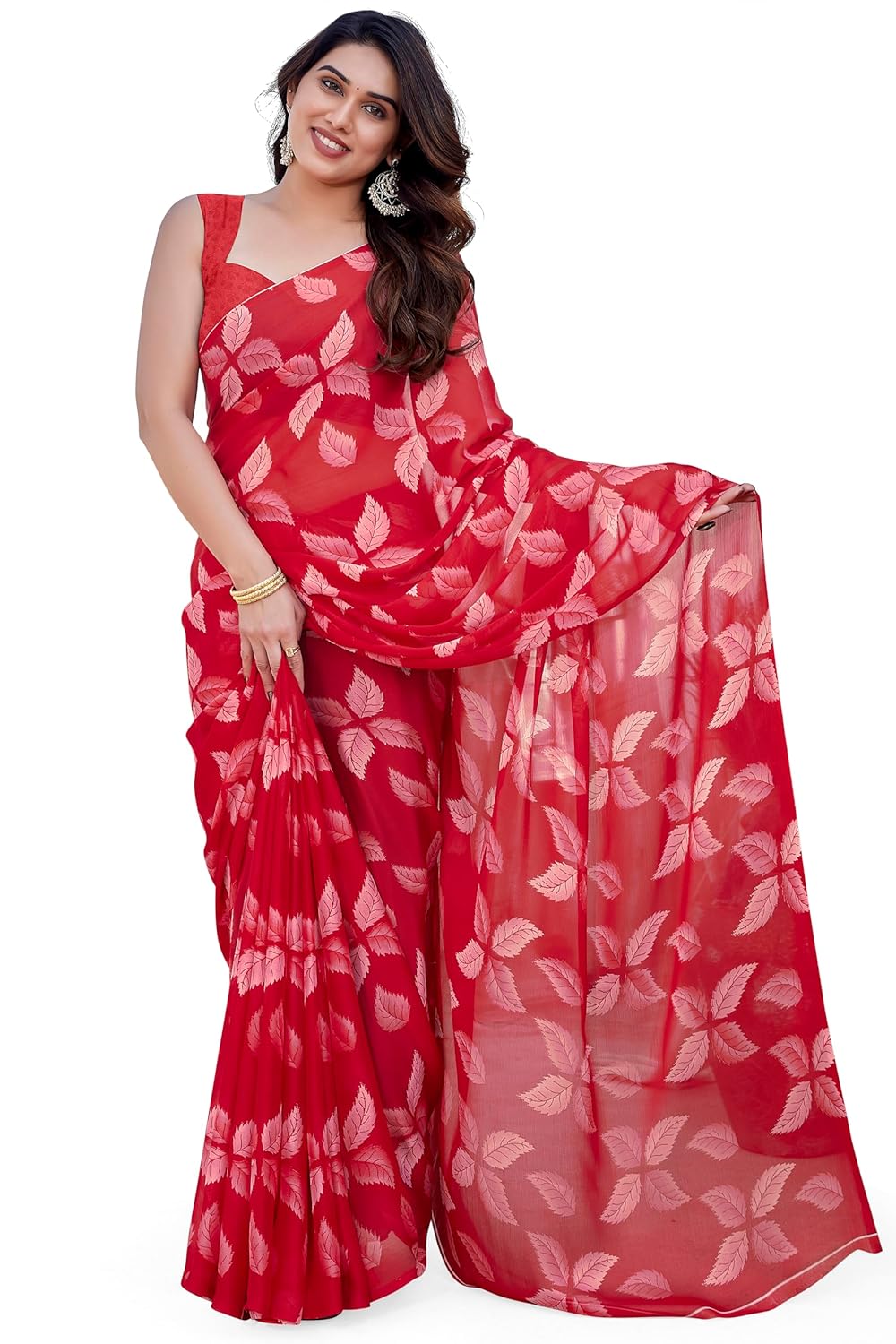 MIRCHI FASHION Women’s Chiffon Floral Printed Saree with Blouse Piece