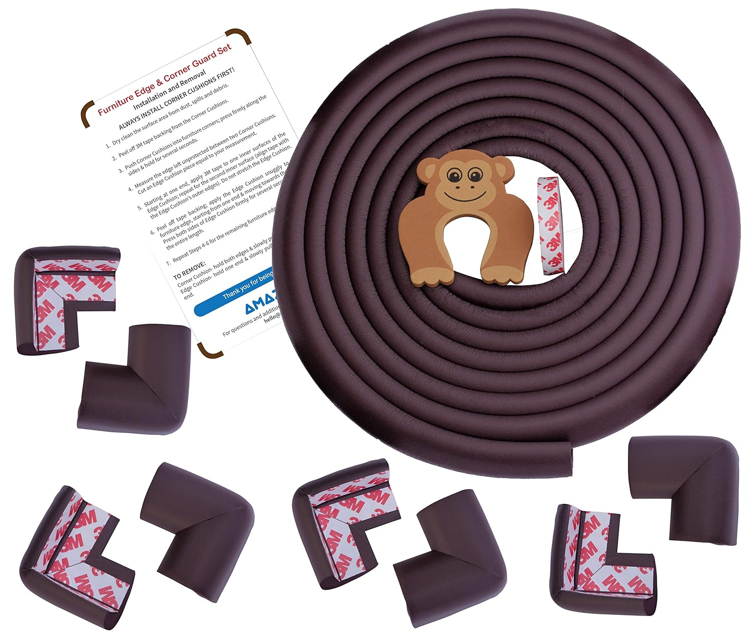 AMAZARA Baby Proofing Edge & Corner Guards | Extra Long 16.4Ft Edge + 8 Pre-Taped Corner Protectors | Child Safety Furniture Cushions | Brown AMAZARA Baby Proofing Edge & Corner Guards | Extra Long 16.4Ft Edge + 8 Pre-Taped Corner Protectors | Child Safety Furniture Cushions | Brown