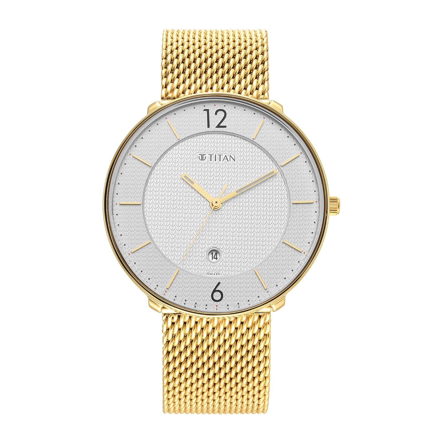 Titan Black & Gold Quartz Analog with Date White Dial Gold Stainless Steel Strap Watch for Men – NT1849YM01