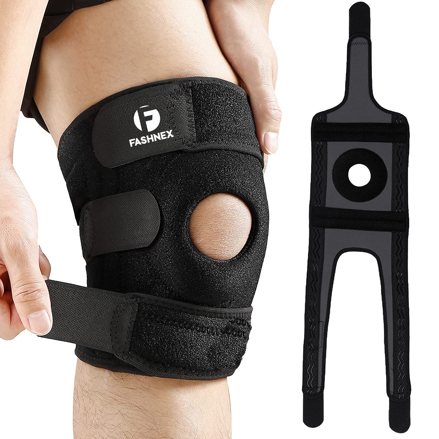 FASHNEX Premium Knee Support Open Patella, Breathable Knee Cap Brace for Arthritis, Pain Relief, Sports for Men & Women (Design A – SINGLE (Black),Non toxic, Free Size) FASHNEX Premium Knee Support Open Patella, Breathable Knee Cap Brace for Arthritis, Pain Relief, Sports for Men & Women (Design A – SINGLE (Black),Non toxic, Free Size)