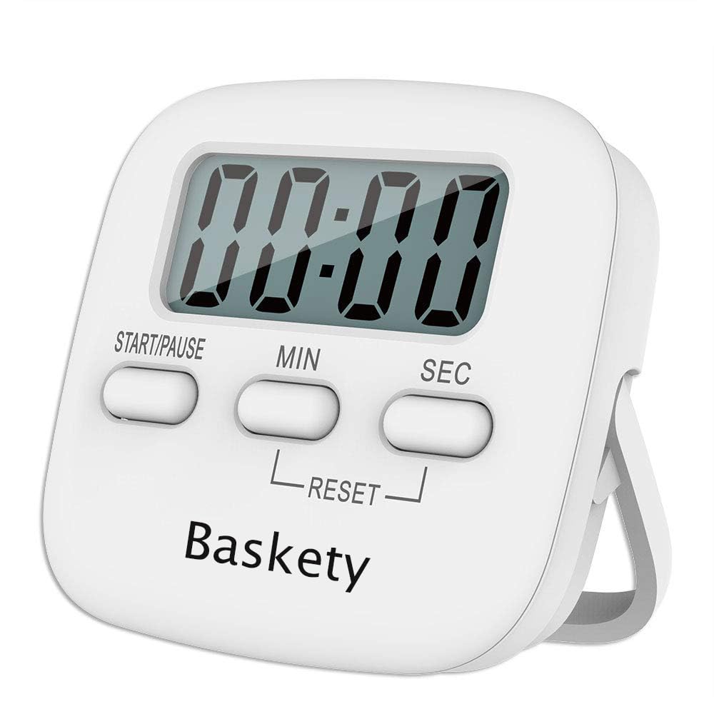Baskety Digital Kitchen Timer Alarm Magnetic Countdown Timer with Stand & Hanging Hole for Cooking (White)
