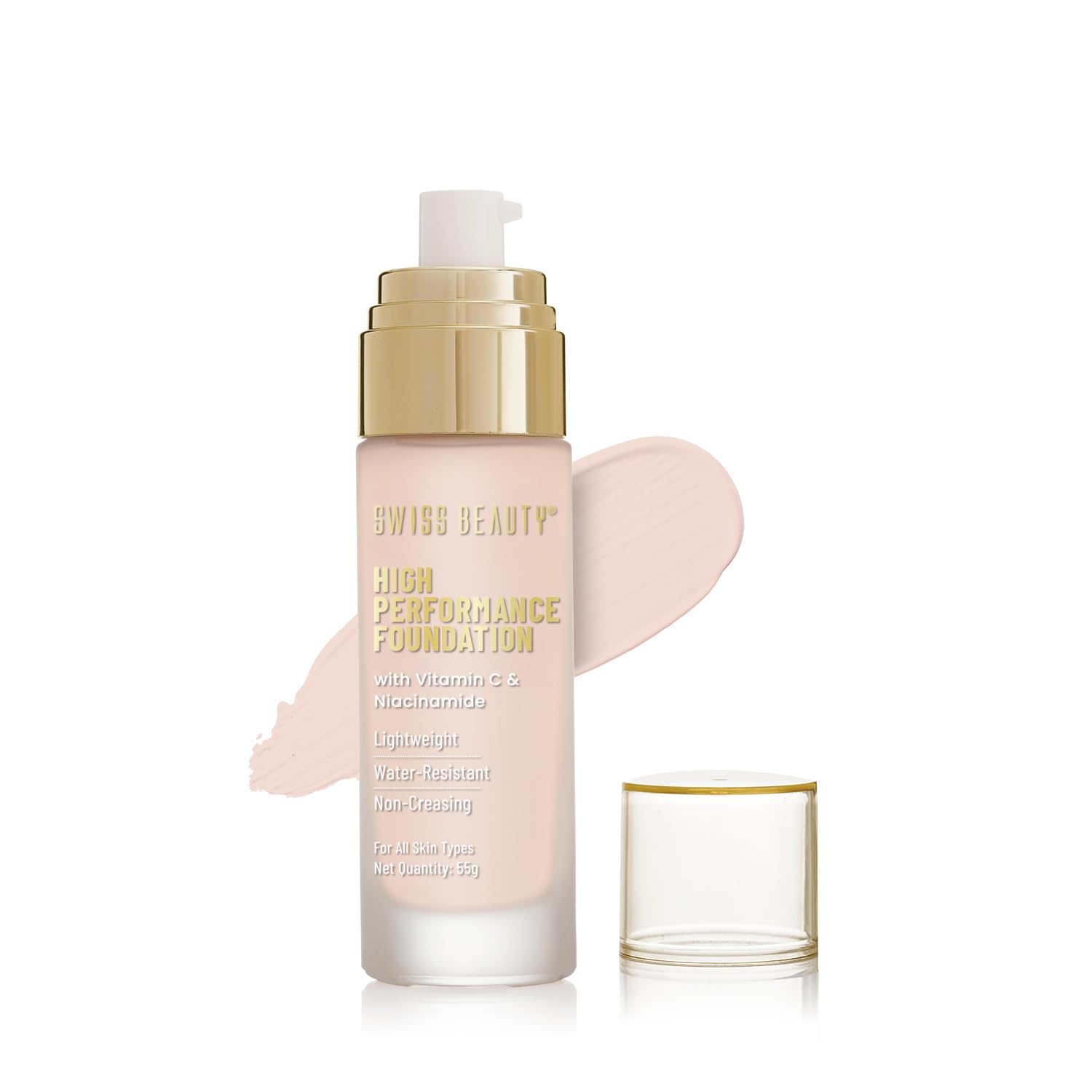 Swiss Beauty High Performance Foundation | Water-Resistant | Medium To Buildable Coverage Liquid Dewy Finish | Lightweight | Easy To Blend | With Vitamin C & Niacinamide | 02 Rose Blush, 55G Swiss Beauty High Performance Foundation | Water-Resistant | Medium To Buildable Coverage Liquid Dewy Finish | Lightweight | Easy To Blend | With Vitamin C & Niacinamide | 02 Rose Blush, 55G