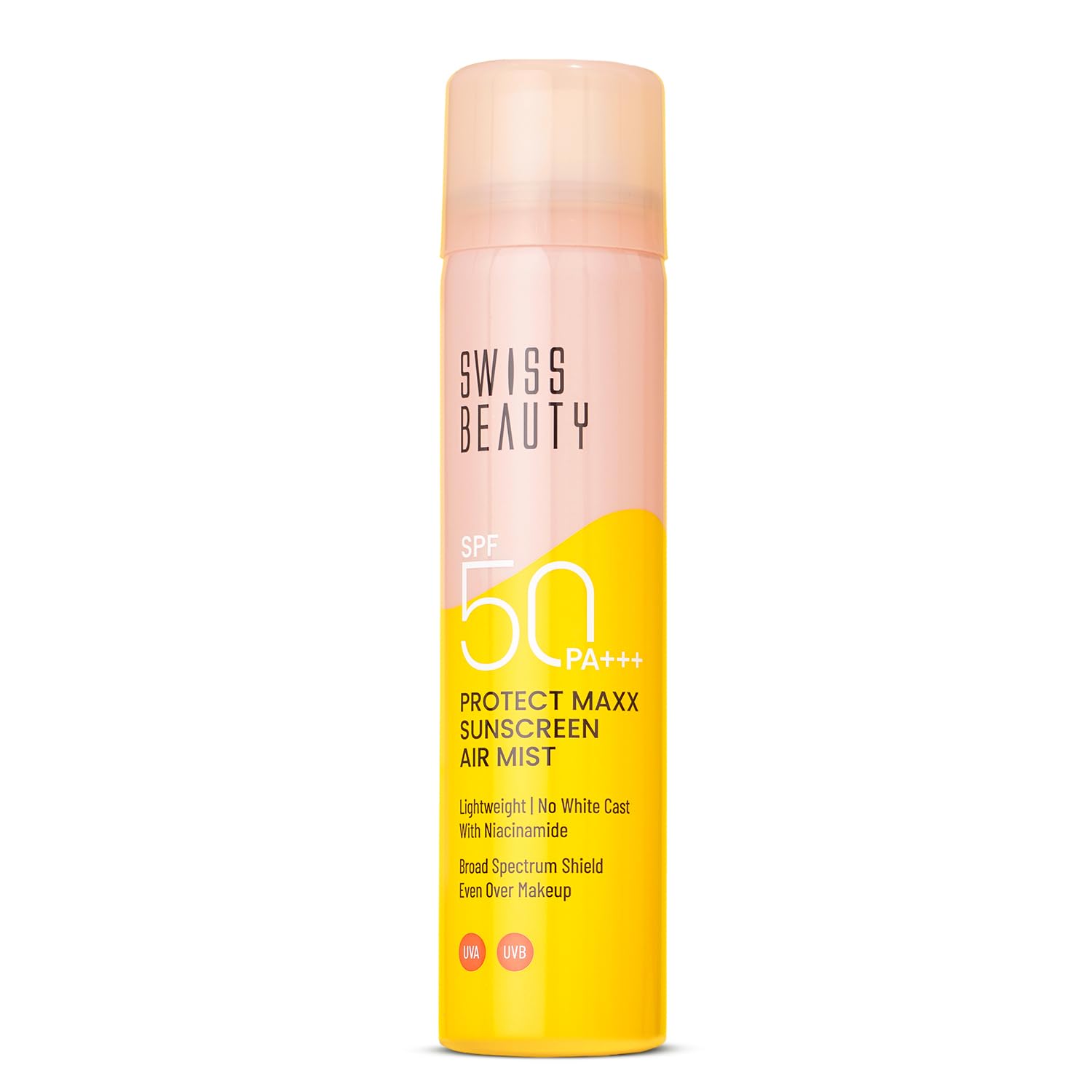 SWISS BEAUTY Protect Maxx Sunscreen Air Mist | SPF 50 PA+++ | With Niacinamide | UVA+UVB Protection For All Skin Type | Even Over Makeup | For Face & Body | 80ml SWISS BEAUTY Protect Maxx Sunscreen Air Mist | SPF 50 PA+++ | With Niacinamide | UVA+UVB Protection For All Skin Type | Even Over Makeup | For Face & Body | 80ml
