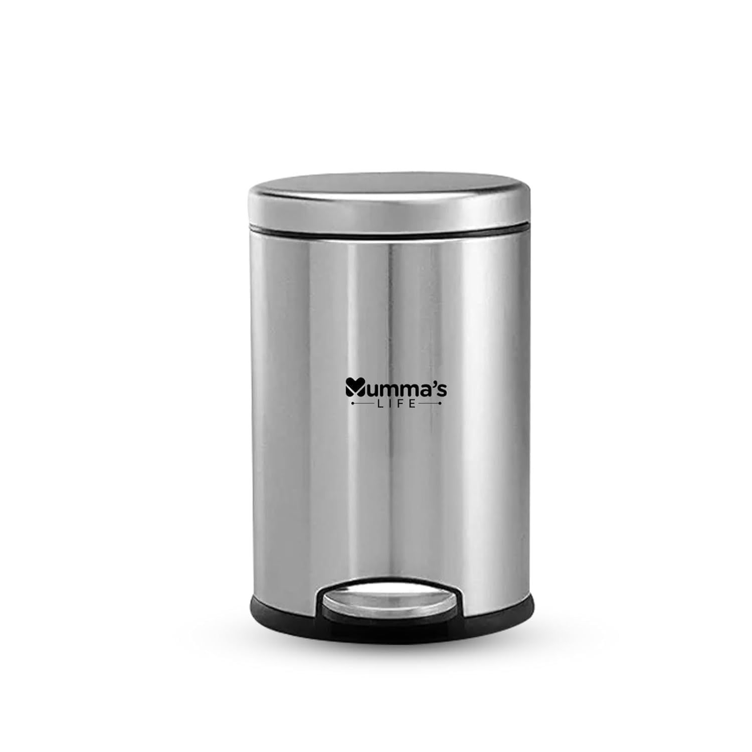 Mumma’s LIFE 5L Dustbin for Bathroom with Lid – Stainless Steel Silver Pedal Bin with Plastic Inner Bucket & Lid | Round Garbage Bin, Trash Can, Steel Dustbin for Home, Kitchen, Office – 7×11 inch