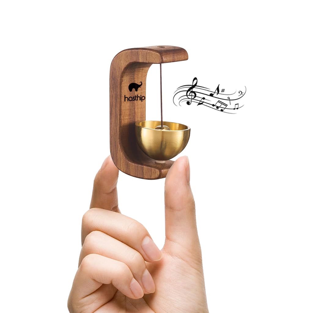 HASTHIP® Wooden Door Chime Beech Wooden Brass Bell Dopamine Door Bell for Home, Decorative Magnetic Doorbell Dopamine Doorbell, Shopkeepers Door Chime, 5×7.5cm