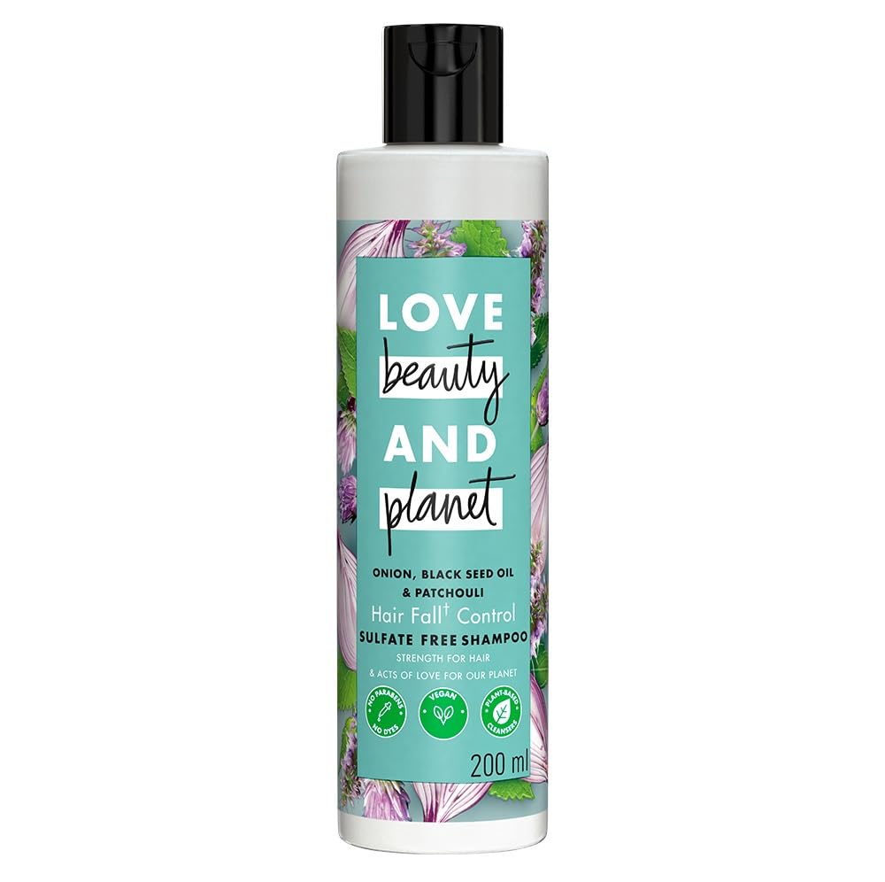 Love Beauty And Planet Onion oil|| Blackseed oil & Patchouli Sulfate Free Hairfall control Shampoo|| No Parabens|| No Dyes|| Patchouli Essential Oil|| 200 ml Love Beauty And Planet Onion oil|| Blackseed oil & Patchouli Sulfate Free Hairfall control Shampoo|| No Parabens|| No Dyes|| Patchouli Essential Oil|| 200 ml