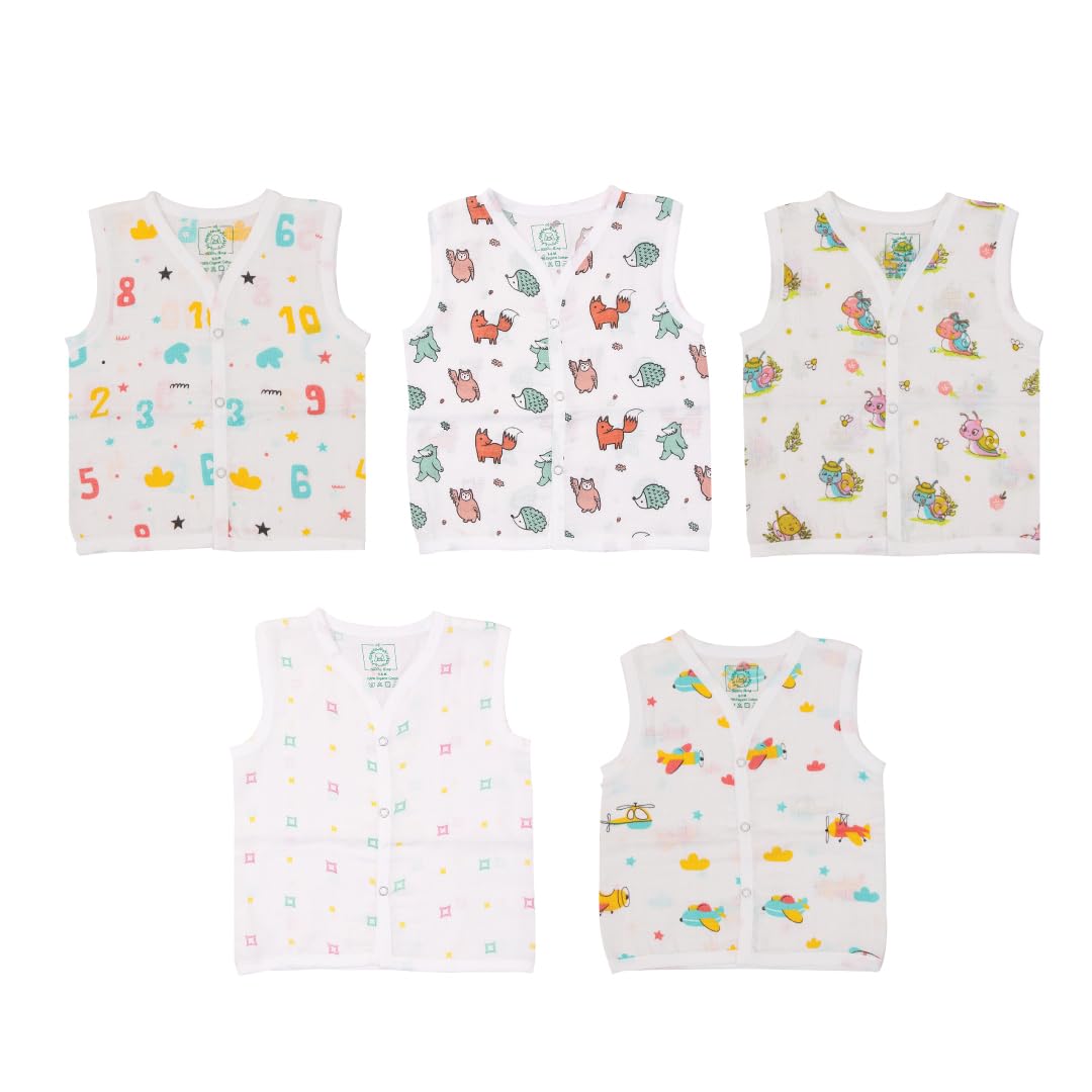 A toddler thing – Organic Cotton Muslin Button Jabla|Assorted Pack Of 5|Stylish & Comfortable Jabala|For Boys & Girls|Sleeveless Regular Fit Vest|Baby Products
