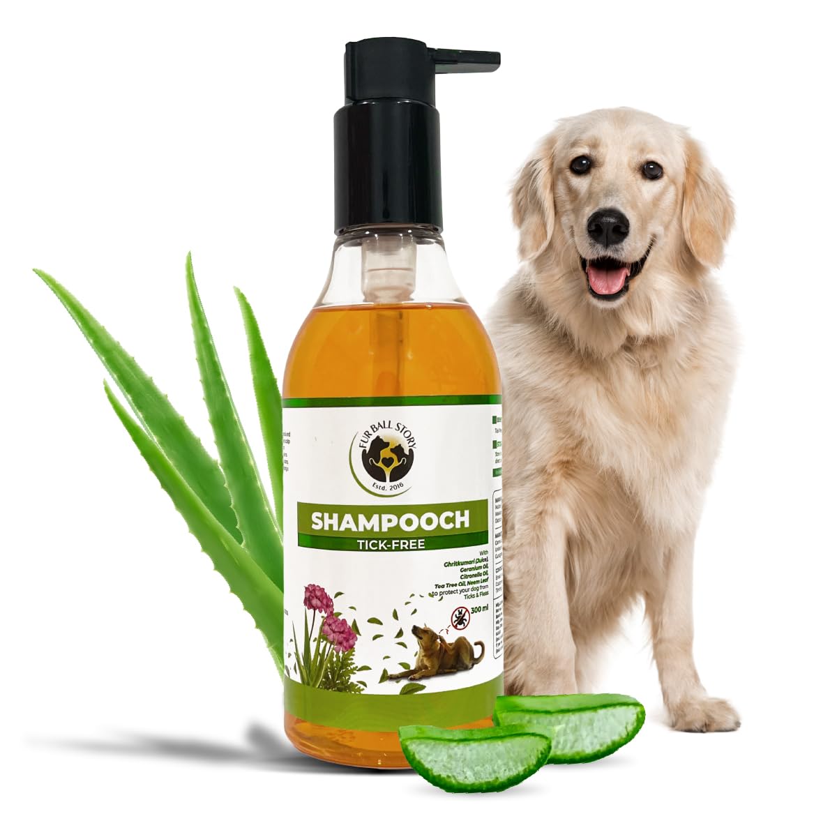 FUR BALL STORY Tick & Flea Ayurvedic Dog Shampoo 300ml | Neem & Aloe | Natural Anti-Tick, Anti-Fungal, Anti-Itch Shampoo for Dogs | Fights Infections, Soothes Skin, Vet Recommended