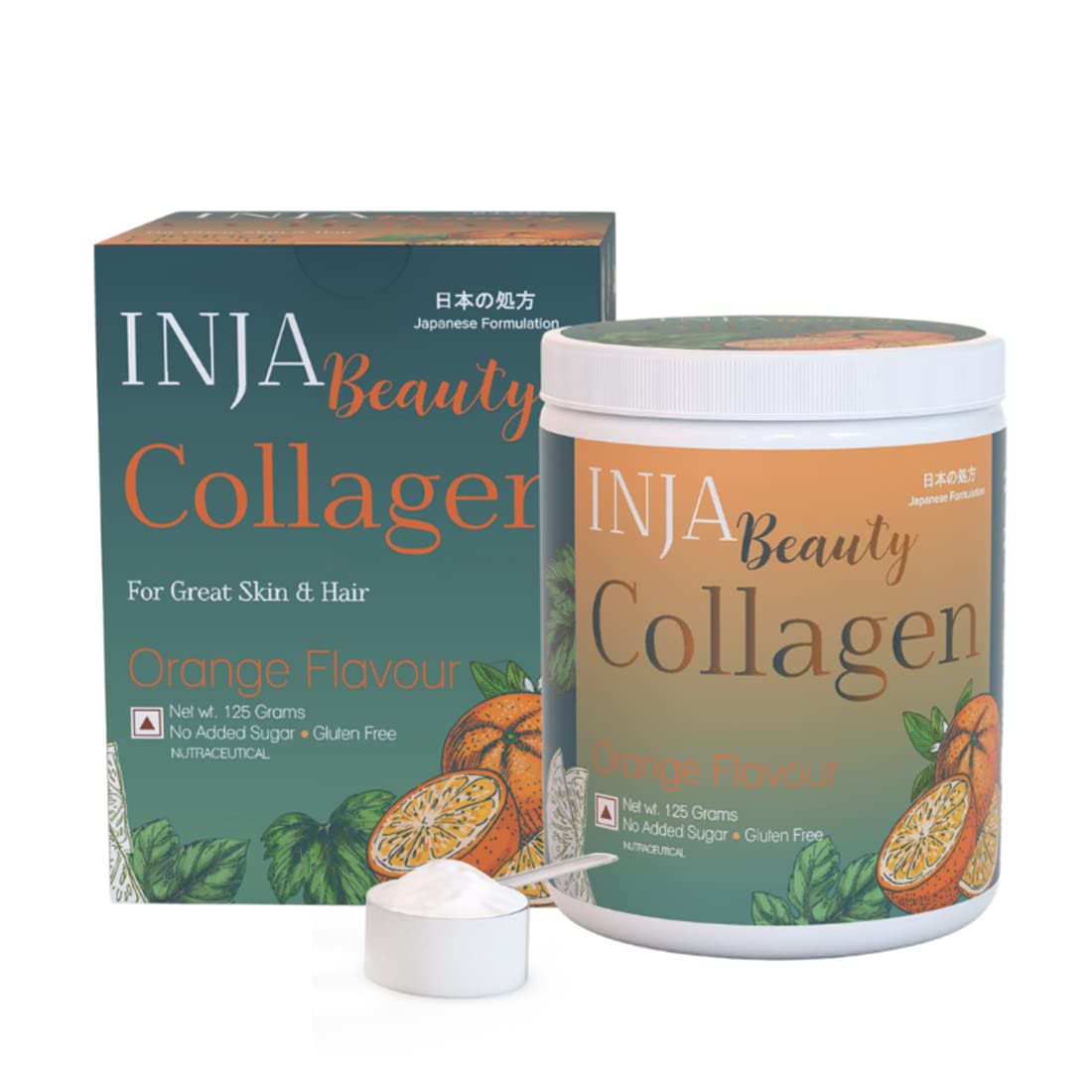 INJA Beauty Marine Collagen Powder for Women and Men, Japanese Formulation Collagen Supplement with Vitamin C, Supports Healthy Skin, Hair, Joints, Muscles, Sugar-Free, Gluten-Free, Orange Flavor, 125 gm INJA Beauty Marine Collagen Powder for Women and Men, Japanese Formulation Collagen Supplement with Vitamin C, Supports Healthy Skin, Hair, Joints, Muscles, Sugar-Free, Gluten-Free, Orange Flavor, 125 gm