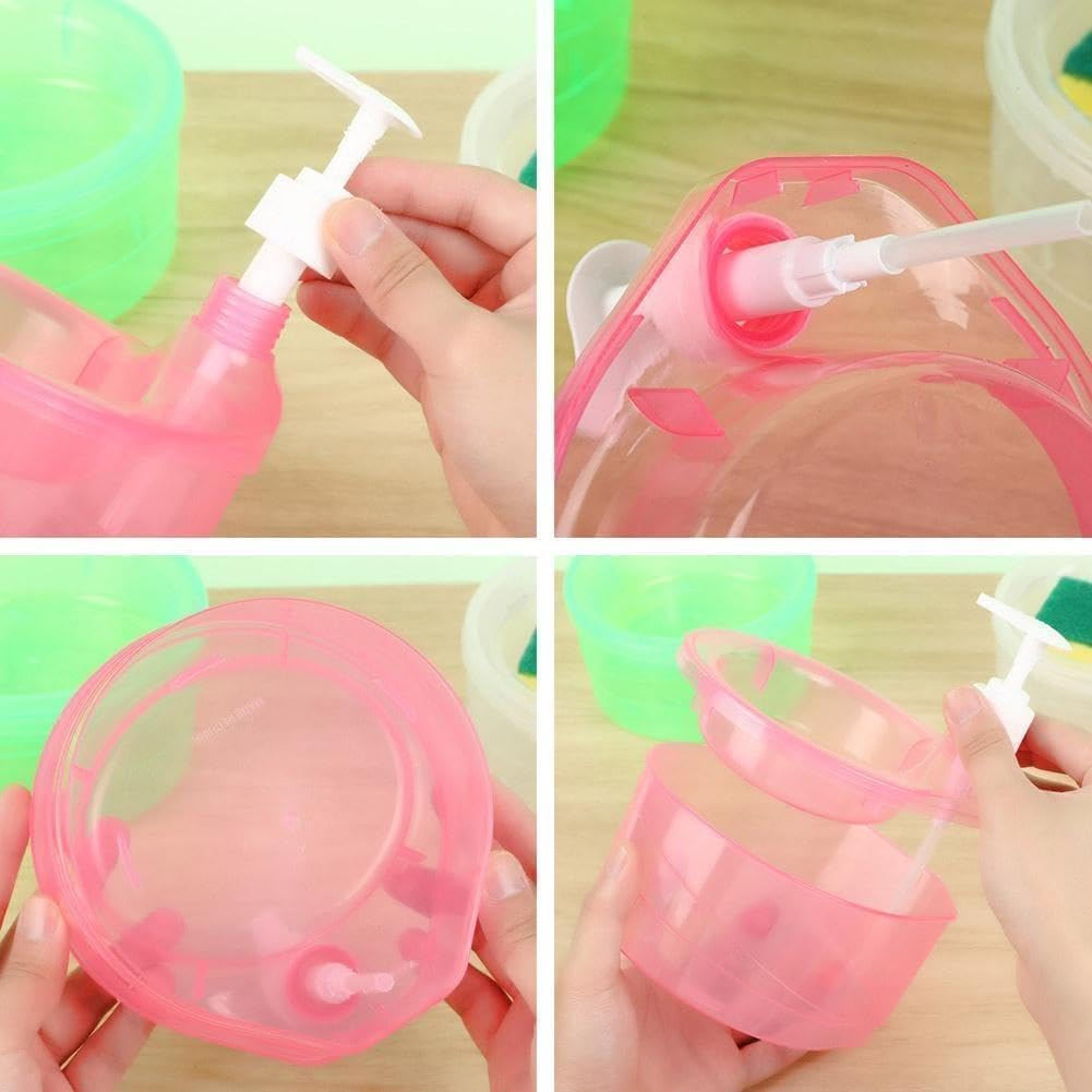 Double Layer Soap Dispenser for Bathroom Accessories Dishwasher Liquid Holder Liquid Dispenser Pump with Sponge Holder Kitchen Sink Accessories Items(Multi Colour) Plastic