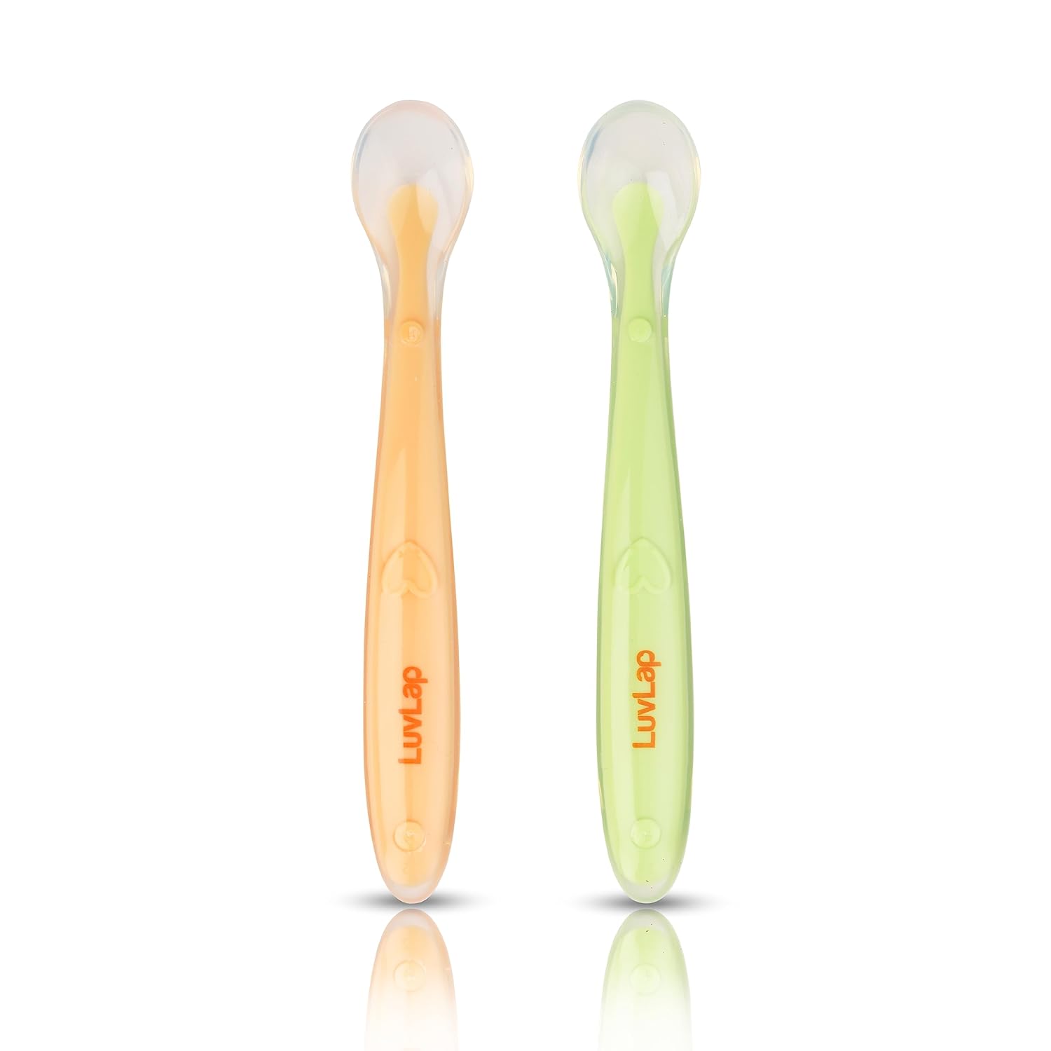 LuvLap Baby Feeding Spoon Set Of 2 With Ultra Supple 100% Silicone Tip,Bpa Free Material With Food Grade Silicone Tip,Self Feeding Utensil,Baby Weaning Spoon For Kids 4 Months+(Green&Pink),16 Cm