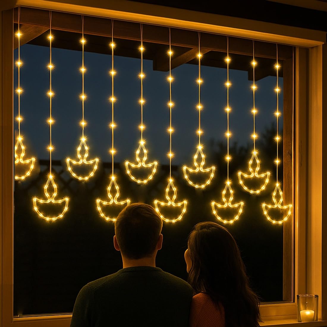 MIRADH 10 Diya Curtain Fairy Lights – 120 LED String, 8 Modes, Multi-Colour Decoration Lights for Diwali, Navratri, Christmas & New Year Home Decor (Warm White)