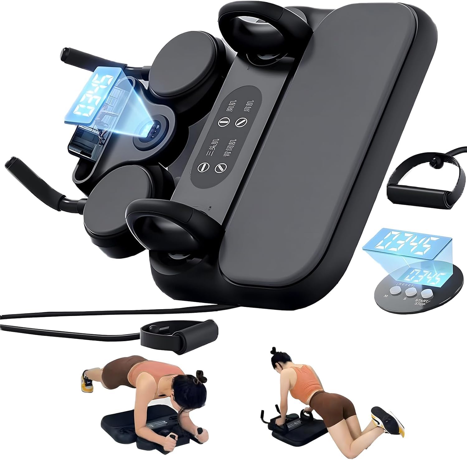 2025 advanced new Multifunctionalmodel 6 in 1 Push-up training board with ab roller Multifunctional with Resistance Bands chest muscles abdominal wheel Plank home fitness workout (black)