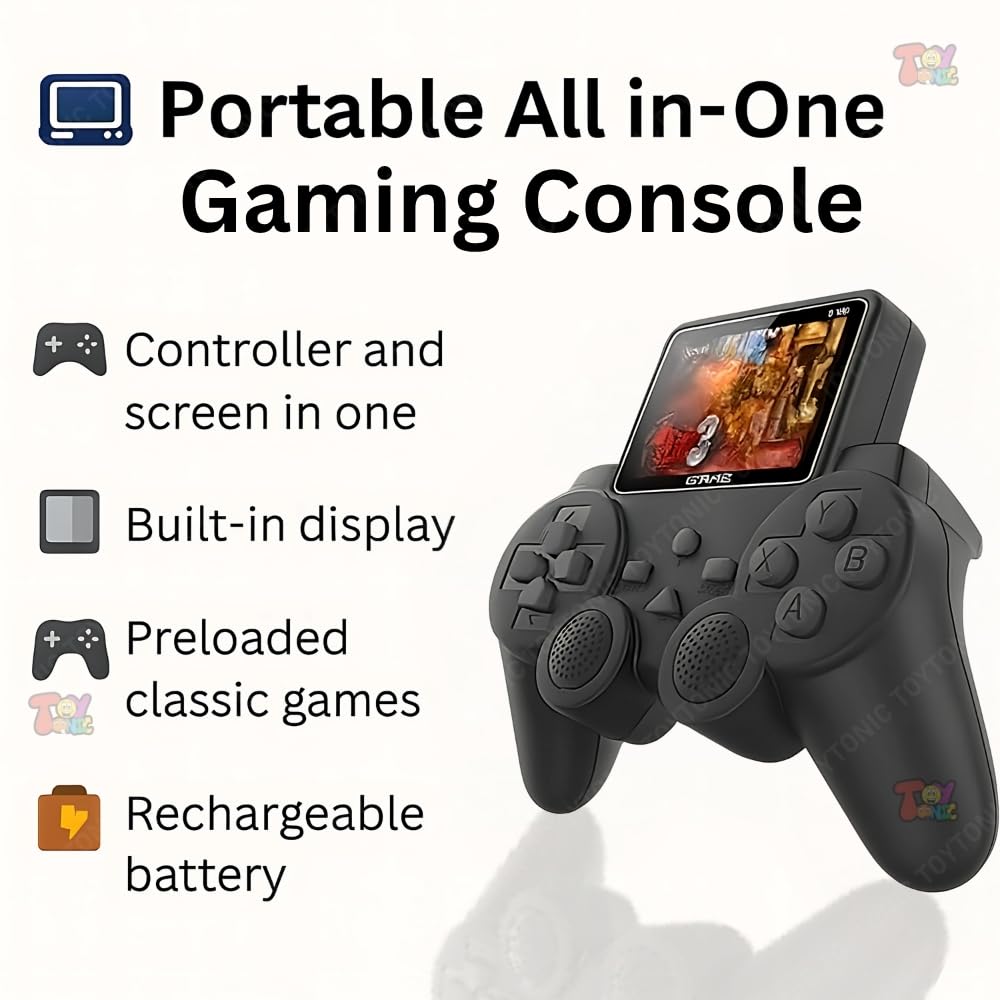 TOYTONIC Handheld Gaming Console for Kids & Adults | 520 Classic Built-in Games | Retro Video Game Player | Portable, Rechargeable, TV Output | Toy & Gift for Boys Girls Ages 6-14 | Mini Game Box TOYTONIC Handheld Gaming Console for Kids & Adults | 520 Classic Built-in Games | Retro Video Game Player | Portable, Rechargeable, TV Output | Toy & Gift for Boys Girls Ages 6-14 | Mini Game Box