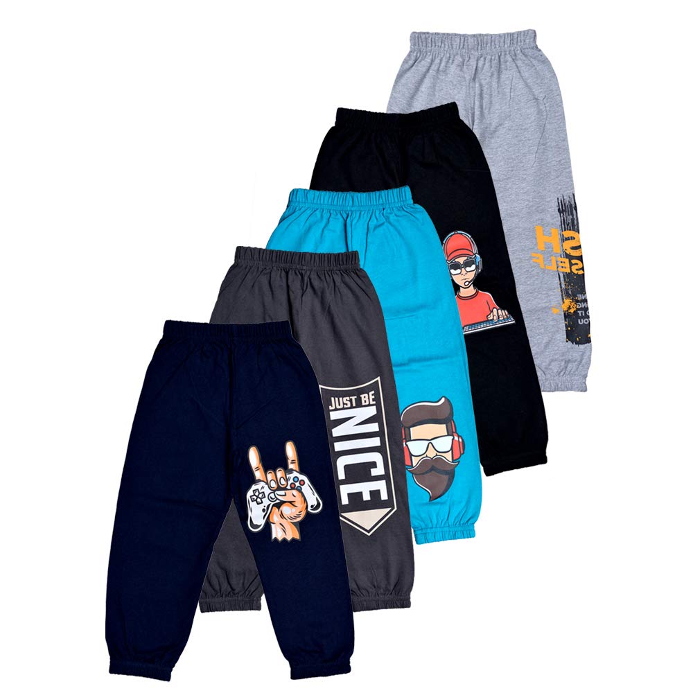 T2F Boy’s Cotton Regular Fit Printed Track Pants (Pack fo 5)