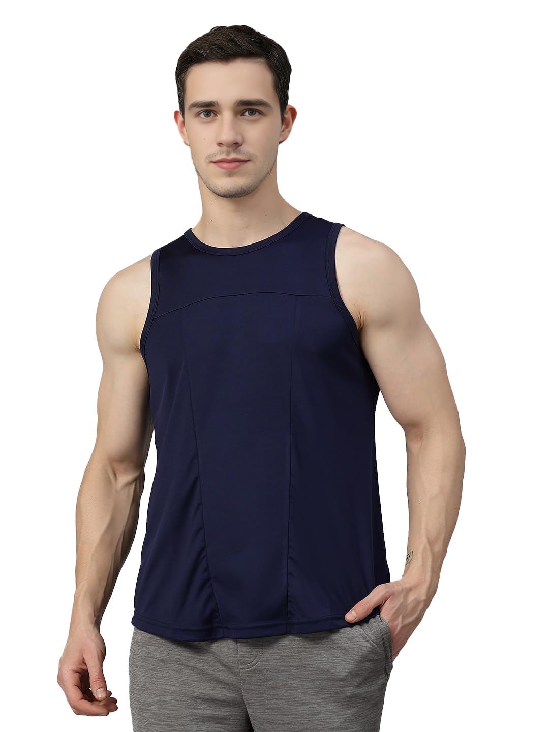 CHKOKKO Men Polyester Regular Fit Tank Tops Sleeveless T-Shirt Dry Fit Vest Moisture Wicking Gym Wear Solid Stylish Design Round Neck Running Sando for Sports Workout Fitness Apparel