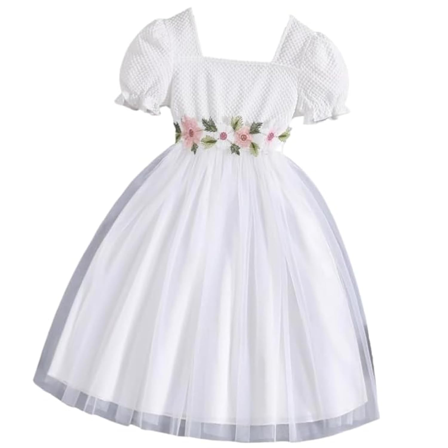 Niren Enterprise Floral Embroidery Work Belt Short Sleeve Square Neck Boxer and net Flared Baby Girl Frock, Pack of 1 Niren Enterprise Floral Embroidery Work Belt Short Sleeve Square Neck Boxer and net Flared Baby Girl Frock, Pack of 1