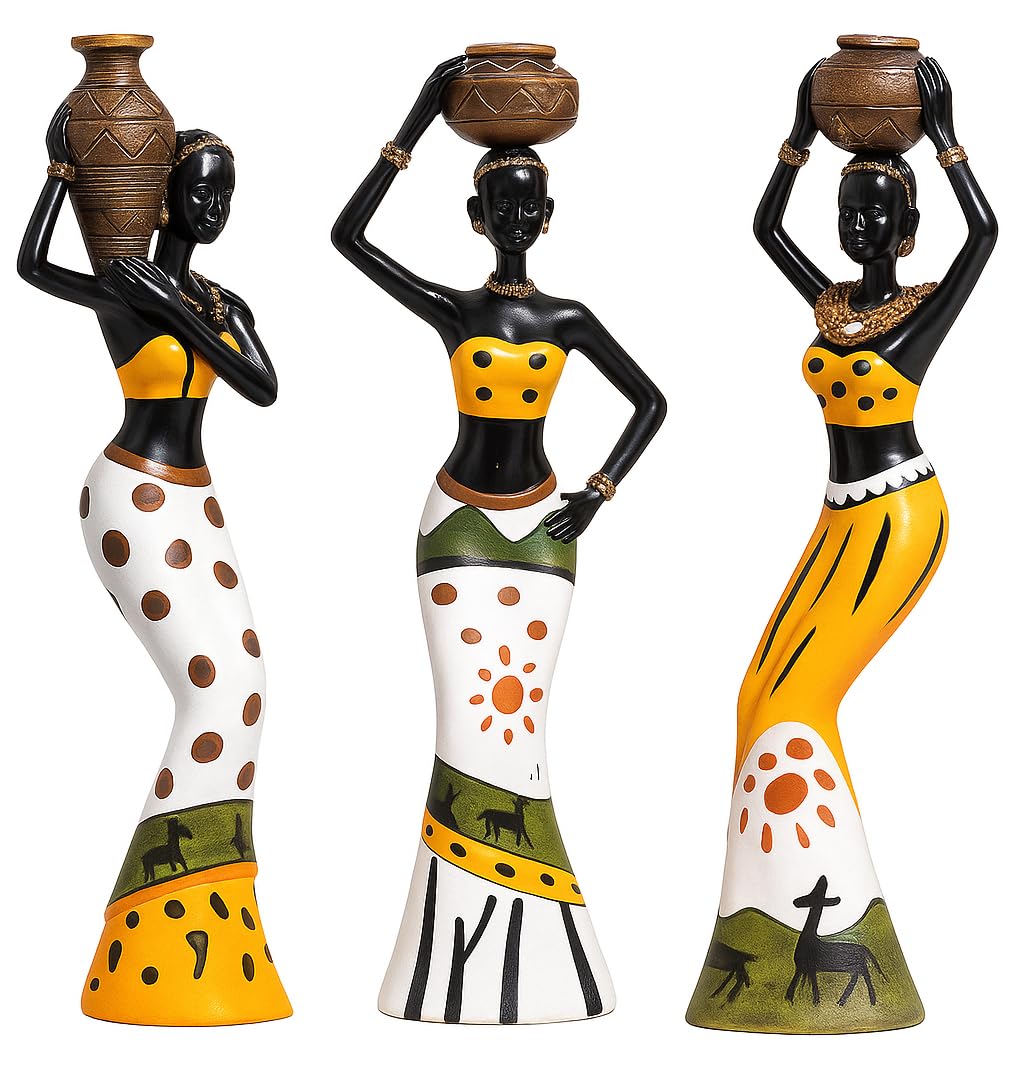 Xtore Beautiful Finish Uniquely Hand Crafted Home Dcor African Tribal Women Art Piece – (Set of 3, Multicolour), Resin