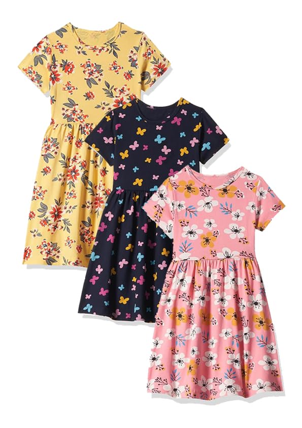 T2F Girls Printed Cotton Casual Knee-Length Dress(Pack of 3)