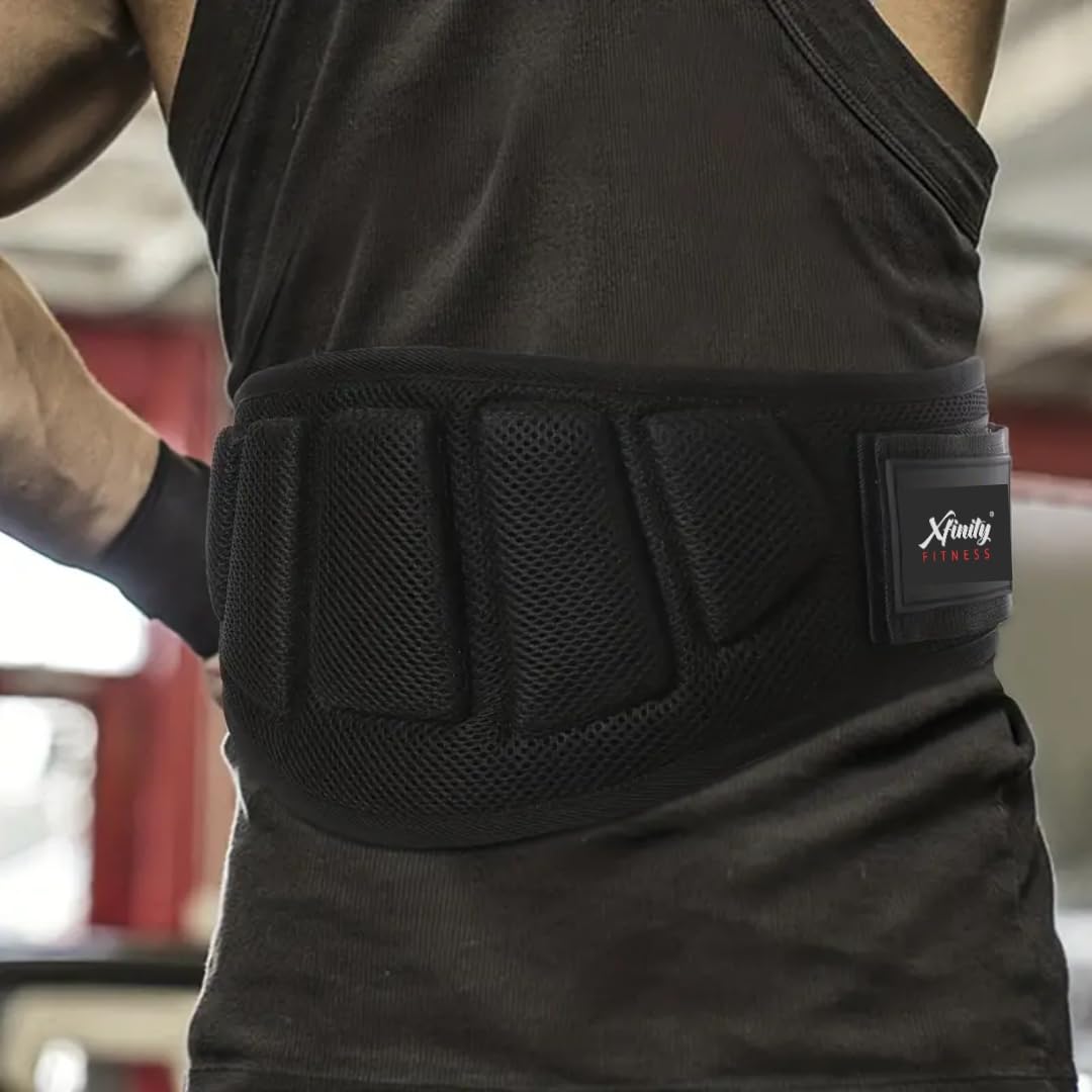Xfinity Fitness 6 Inches Gym Belt with Adjustable Buckle Hook Loop 10mm (Large, Black)