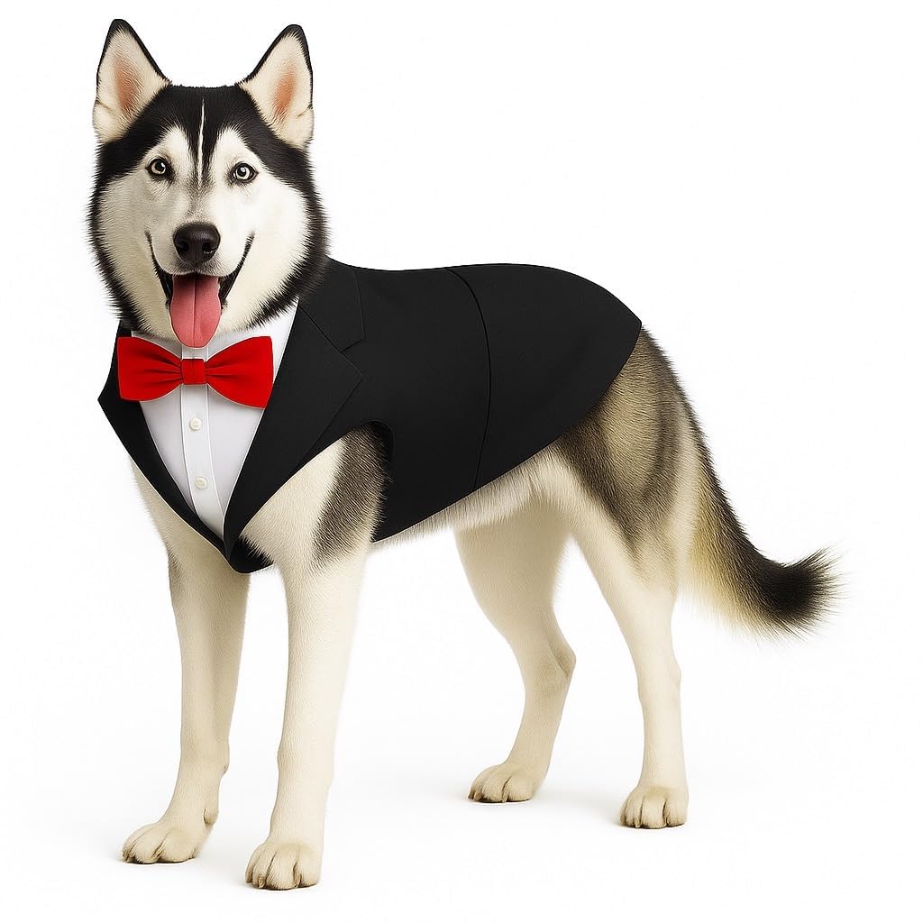 Dog Tuxedo Suit with Bandana – Formal Wedding & Party Pet Outfit | Adjustable Puppy Costume for Golden Retriever, Labrador, Small to Large Dogs | Elegant & Comfortable Dog Clothes (Black, M) Dog Tuxedo Suit with Bandana – Formal Wedding & Party Pet Outfit | Adjustable Puppy Costume for Golden Retriever, Labrador, Small to Large Dogs | Elegant & Comfortable Dog Clothes (Black, M)