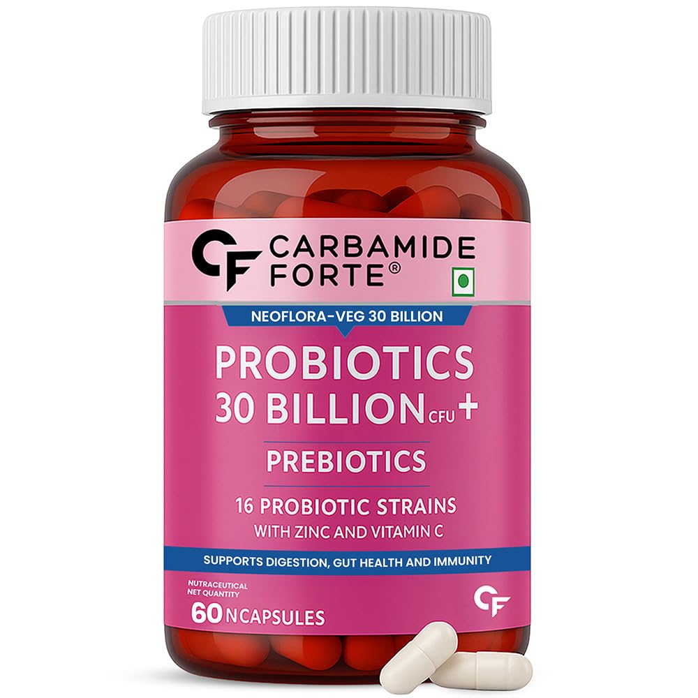 Carbamide Forte 30 Billion Probiotics Supplement | Gut Cleanse Detox | Gut Health Supplement with Prebiotics and Probiotics | Lactobacillus Reuteri 60 Veg Capsules for Men & Women
