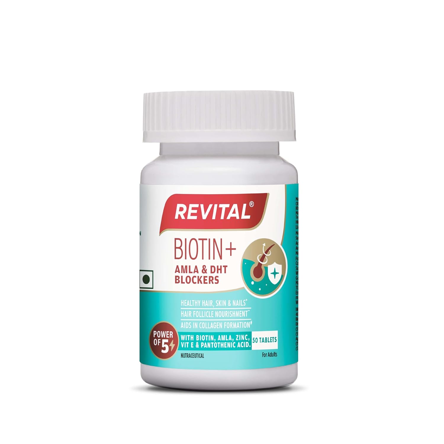 Revital Biotin+ with Amla and DHT Blockers for Hair Growth | Biotin, Amla, Zinc, Vitamin E & Pantothenic Acid | Supports Hair Strength & Skin Health | 50 tablets Revital Biotin+ with Amla and DHT Blockers for Hair Growth | Biotin, Amla, Zinc, Vitamin E & Pantothenic Acid | Supports Hair Strength & Skin Health | 50 tablets