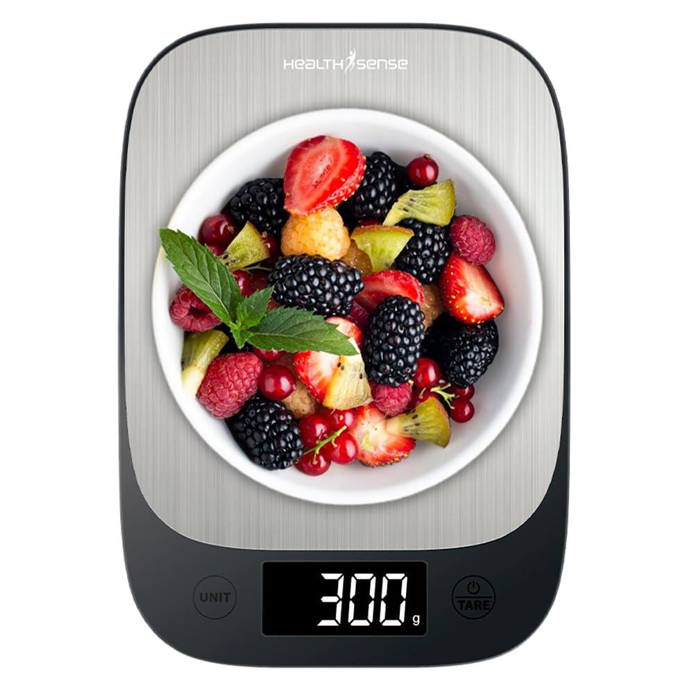 HealthSense Weight Machine for Kitchen, Kitchen Food Weighing Scale for Health Fitness, Home Baking & Cooking with SS Platform, Touch Button, Tare Function & 1 Year Warranty � Chef-Mate KS70