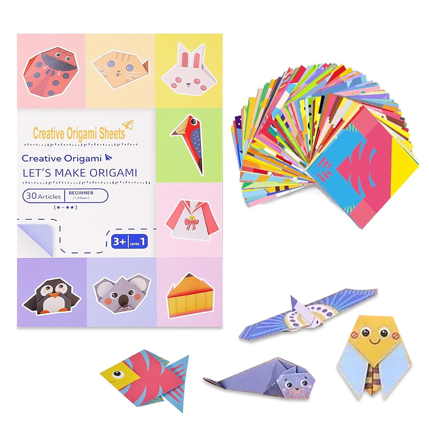 GLUN® Creative Origami Sheets, 30 Different Articles, Advance 4-5 Year Age Group, DIY Kit for Kids, 3D Origami Kit with Origami Book Size (21.5X14 cm)