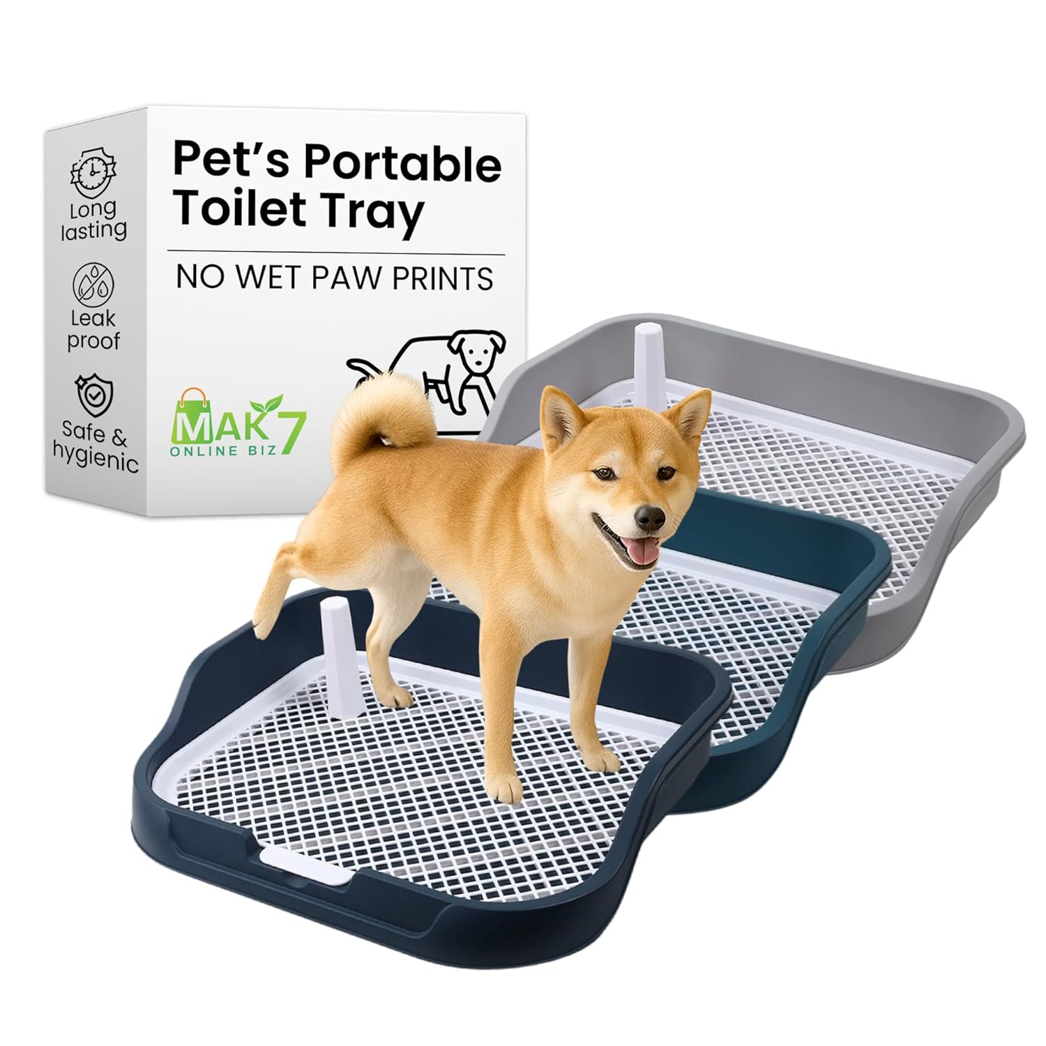 MAK7 Pets Portable Toilet Tray | Dog Potty Tray & Litter Box | Indoor Dogg Toilet Tray | Puppy Poop Training Mesh Tray | Mess-Free Dog Pee Pads Holder | Medium (52cm x 45cm x 13cm)