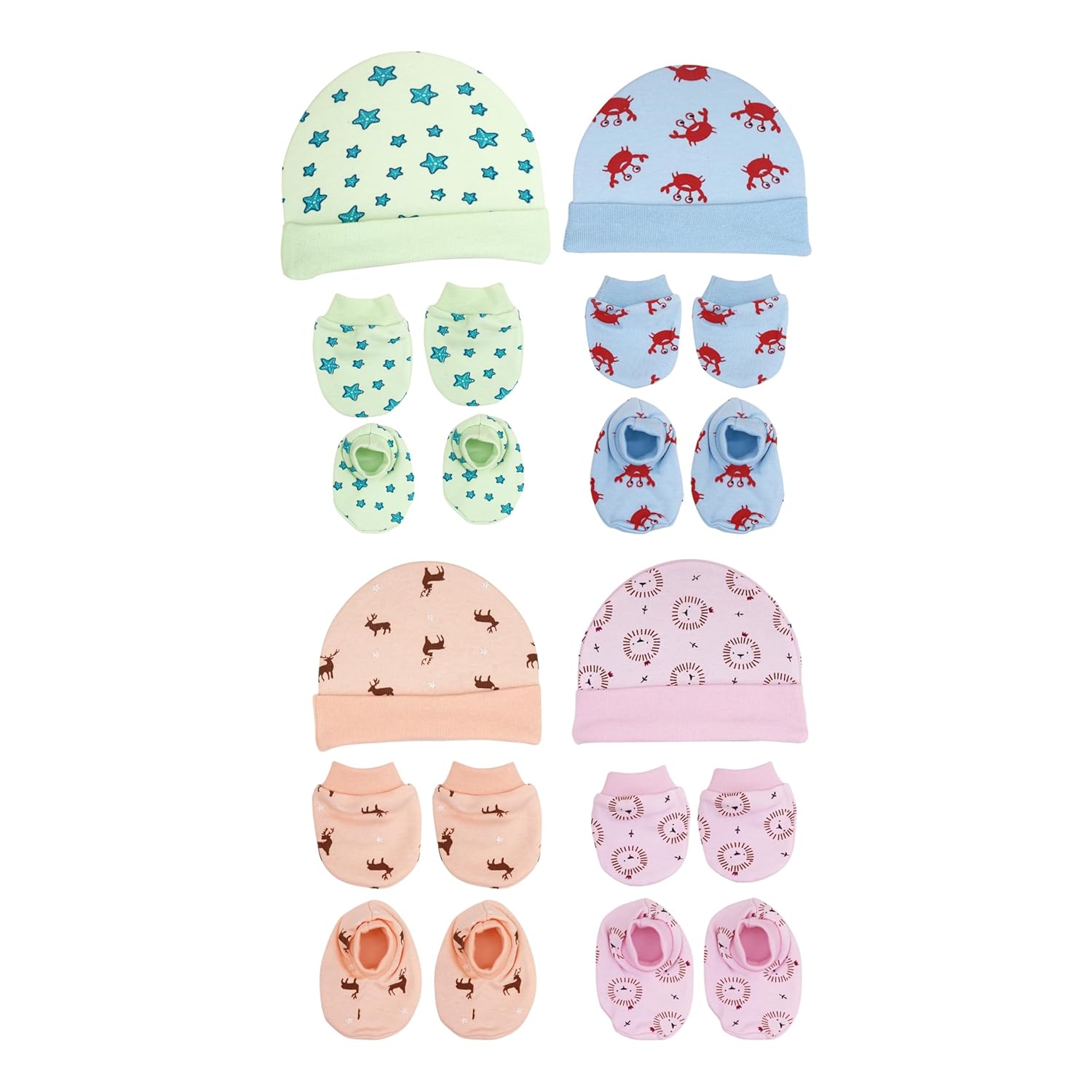 Newborn Baby Cotton Cap, Mitten and Booties Combo Set | Infant Cap Set | Mittens Set | Bootie Set | Kids Gloves & Socks Set | Baby Gift Set | 0-12 Months